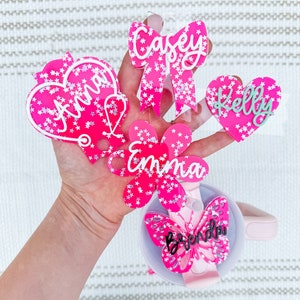 Personalisierte Hot Pink Stanley Deckelmarke: Acryl Namensschild, Sterne
