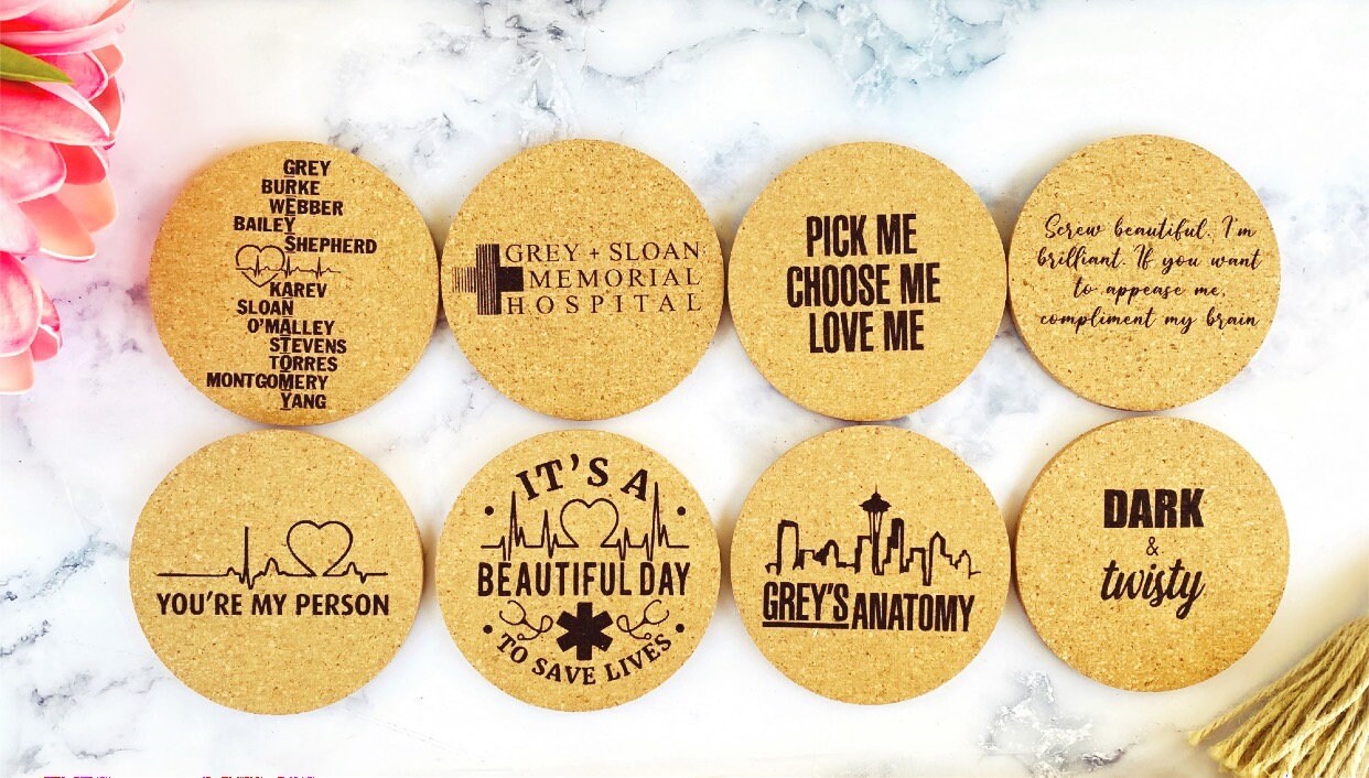 Grey's Anatomy Engraved Cork Coasters: TV Fan Gift thumbnail 2