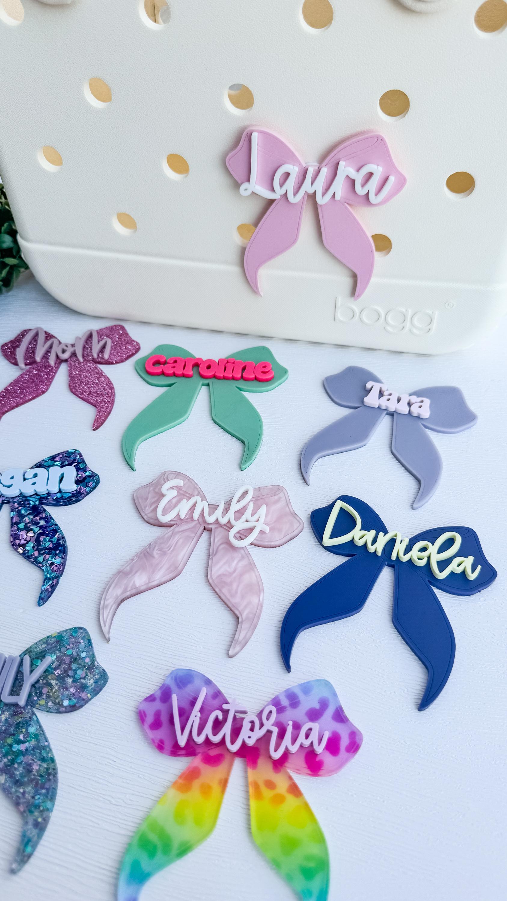 Personalized Acrylic Bow Bag Tag: Custom Name Charm for Bogg Bag