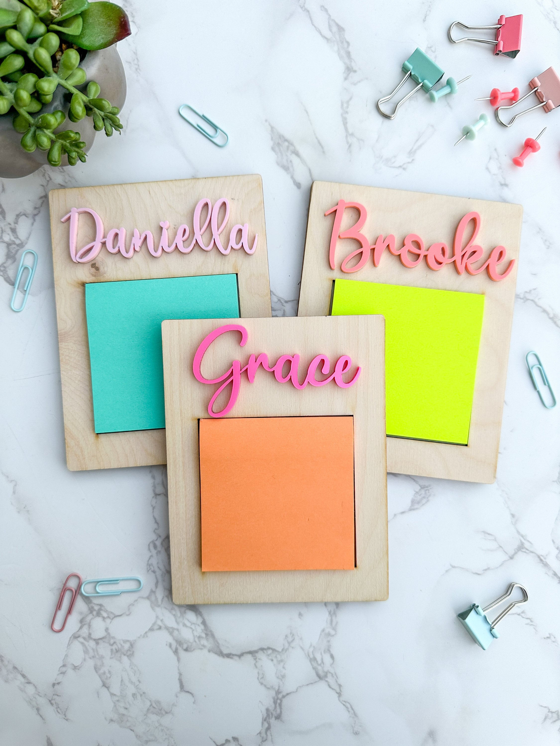 Personalized Wooden Sticky Note Holder: Laser-Cut Acrylic Name thumbnail 2