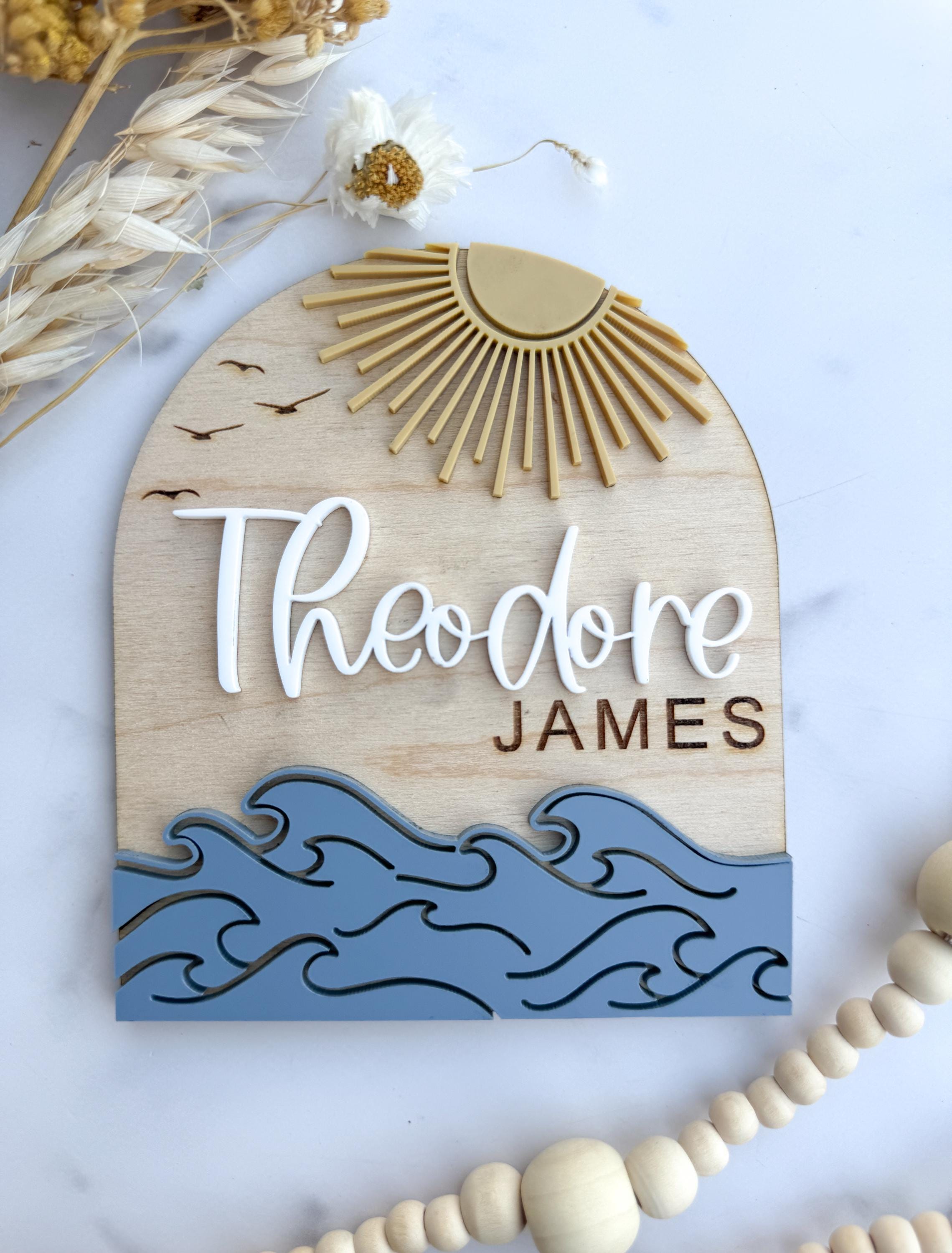 Personalized Wooden Baby Name Sign, Coastal Nursery Decor, Ocean Wave Wall Plaque thumbnail 7