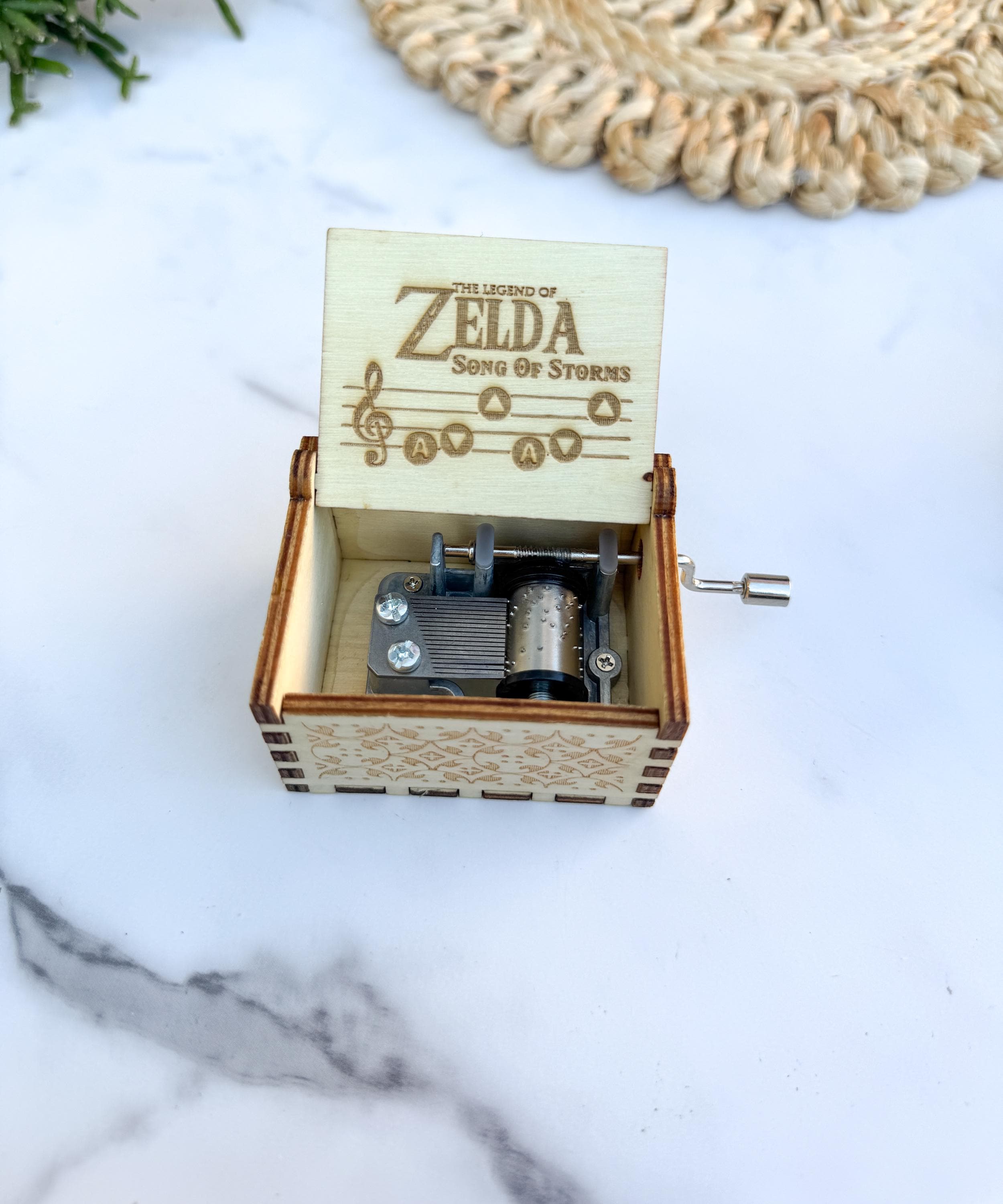 Song of Storms Zelda Engraved Gamer Collectible Gift Mini Wooden Hand Crank Music Box