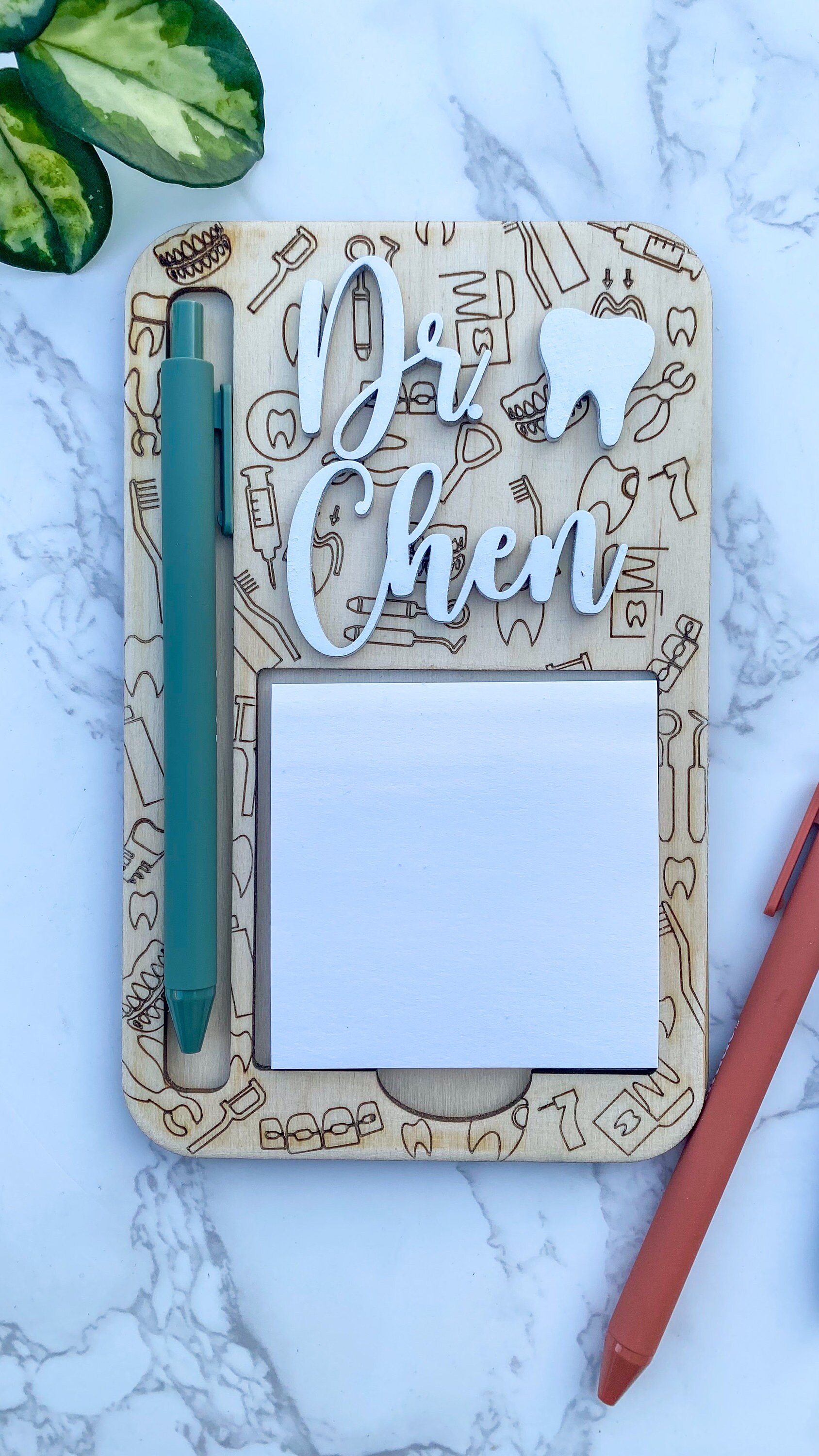Custom Dentist Sticky Note Holder: Birch Wood Dental Office Gift thumbnail 2