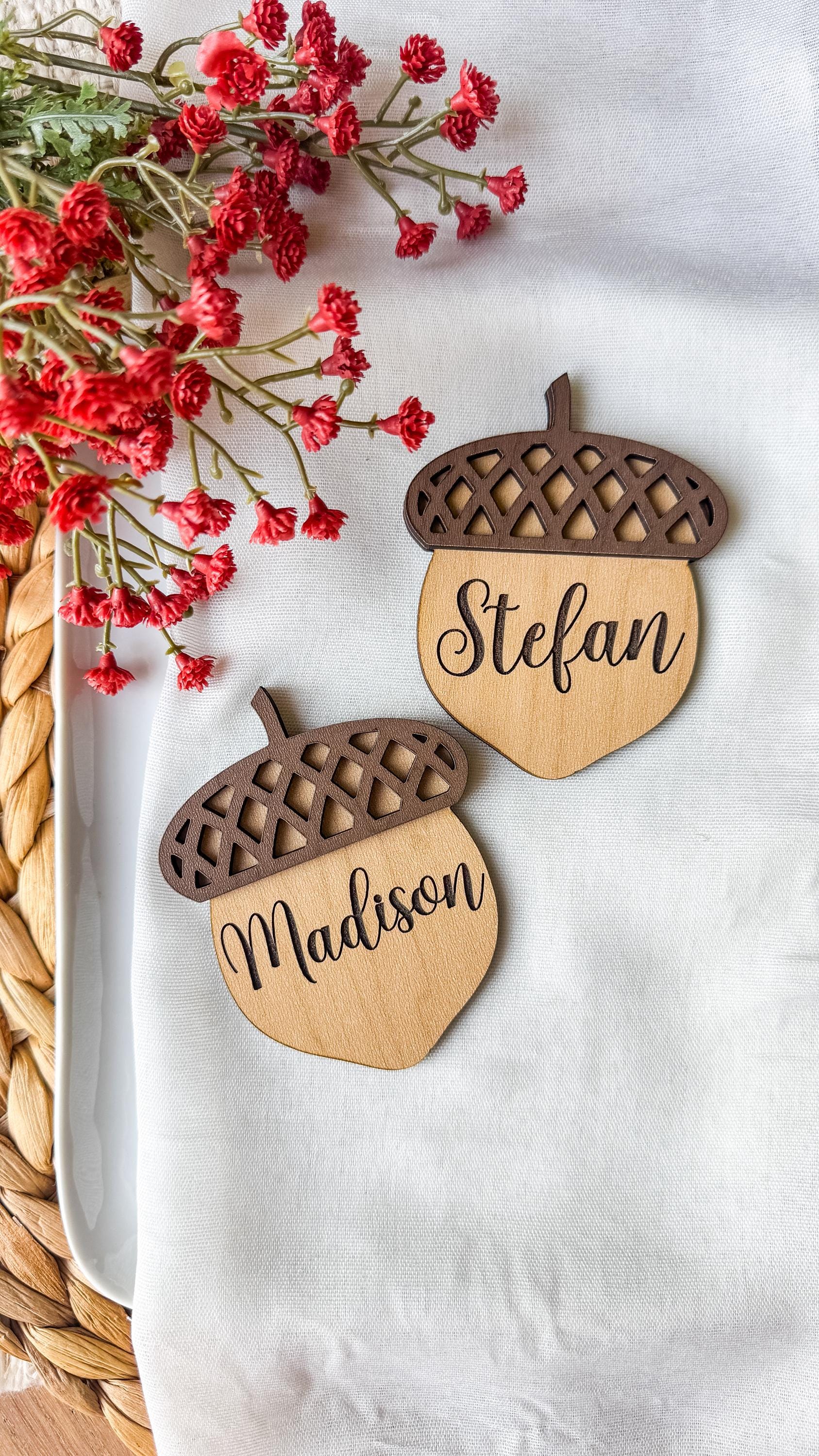 Walnut and Birch Acorn Place Card: Rustic Thanksgiving Table Decor thumbnail 5