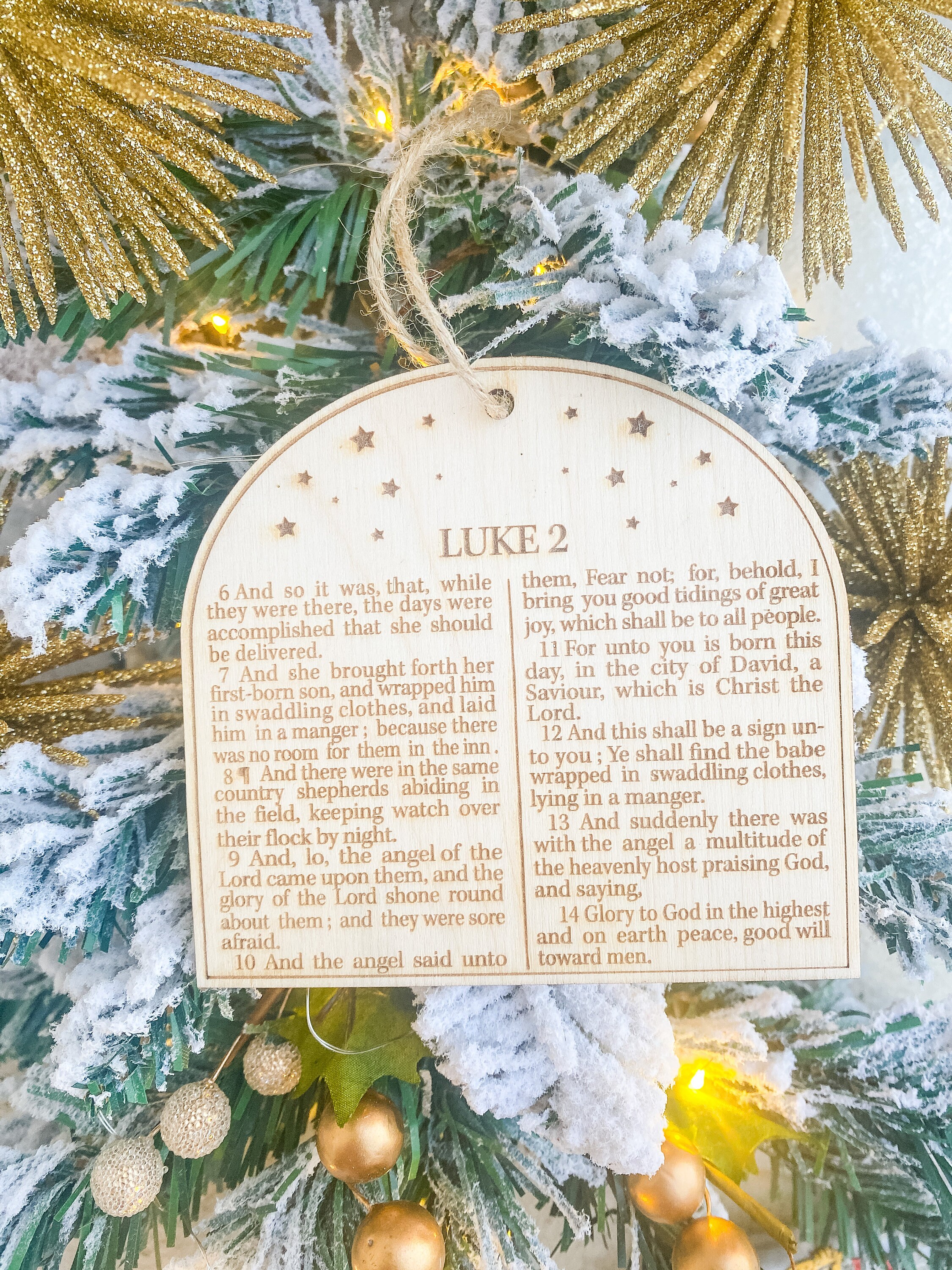 Handcrafted Wooden Nativity Ornament: Engraved Luke 2 Scene thumbnail 3