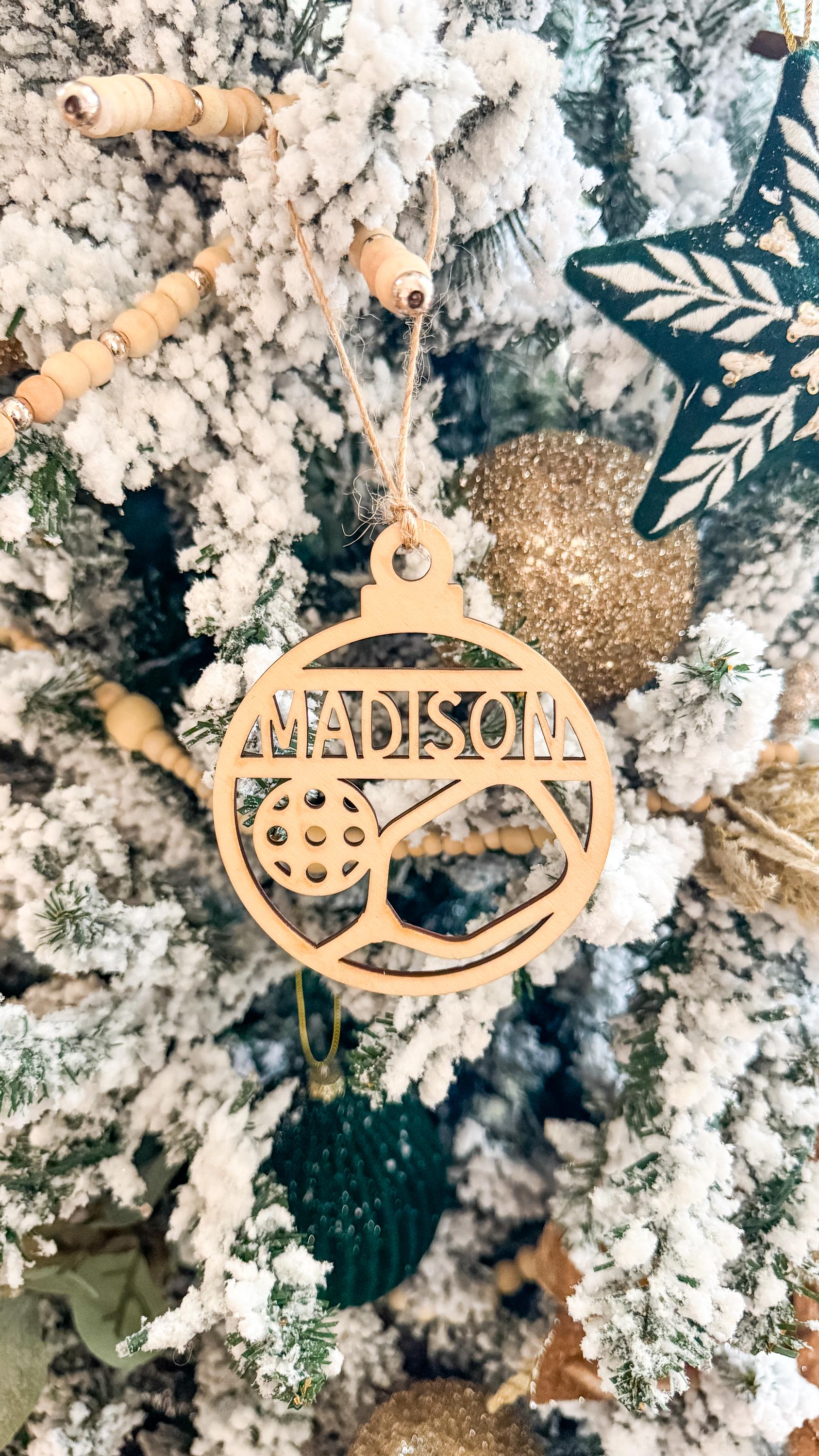 Personalized Wooden Pickleball Ornament: Sports ornament
