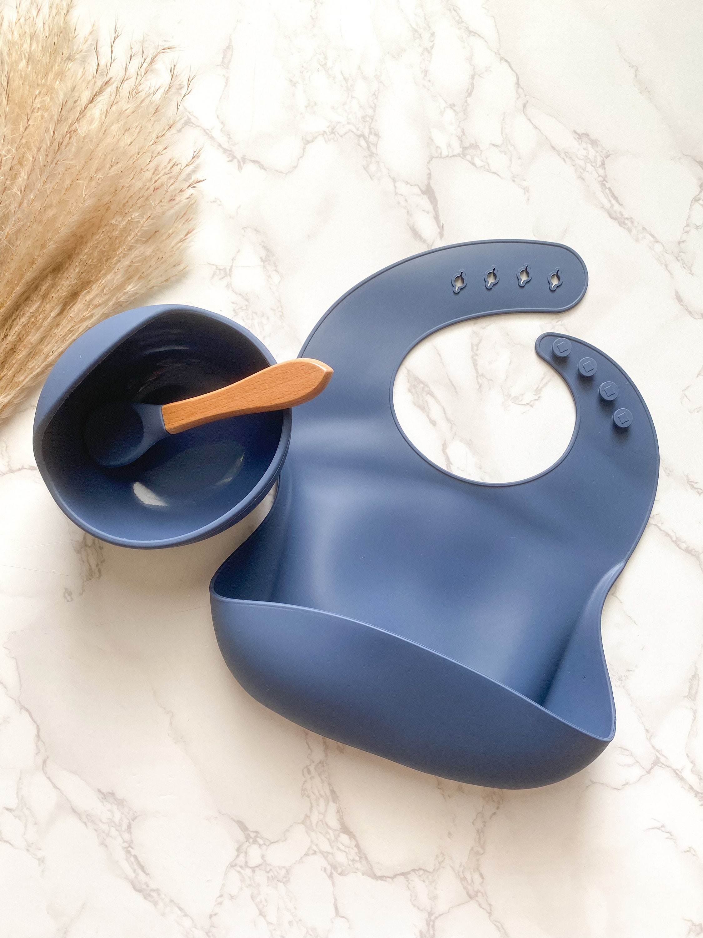 Personalized Silicone Baby Feeding Set: Bib, Bowl & Wooden Spoon thumbnail 5
