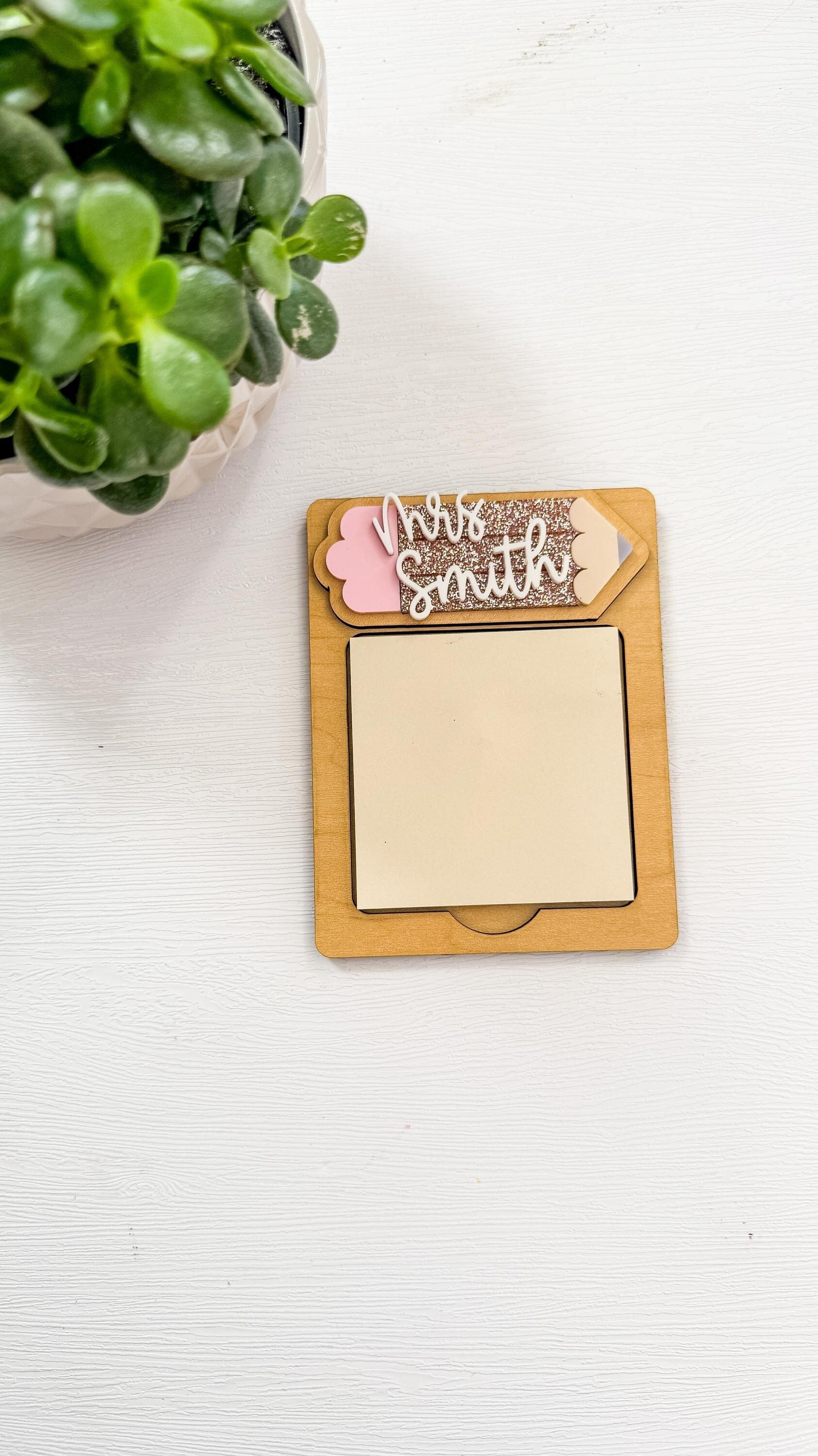 Personalized Wooden Pencil Sticky Note Holder: Teacher Desk Organizer thumbnail 3