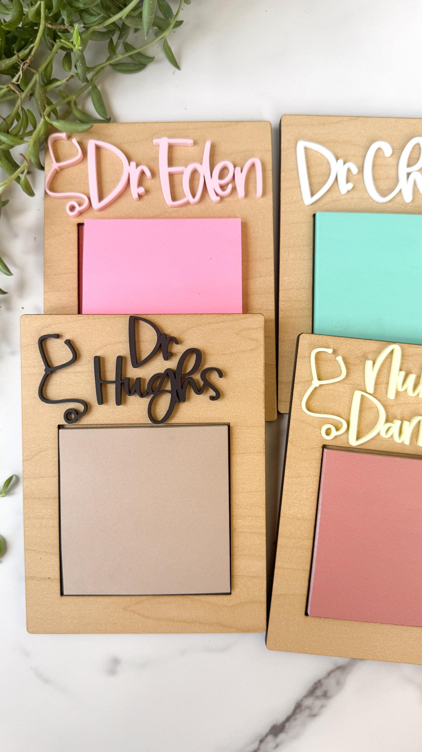 Personalized Medical Assistant Gift: Wooden Sticky Note Holder with Acrylic Name thumbnail 3