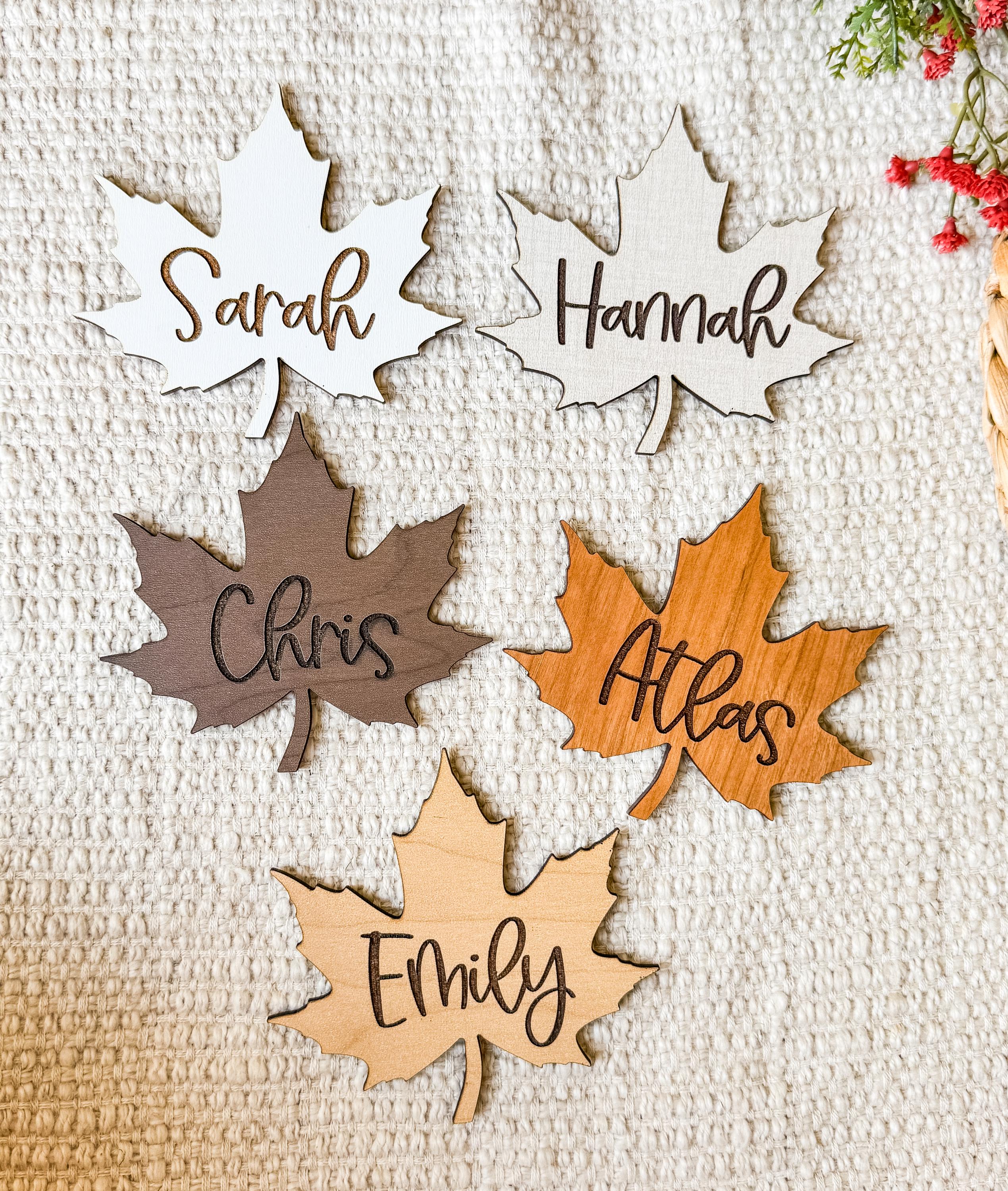 Engraved Maple Leaf Place Card: Fall Thanksgiving Table Decor thumbnail 7