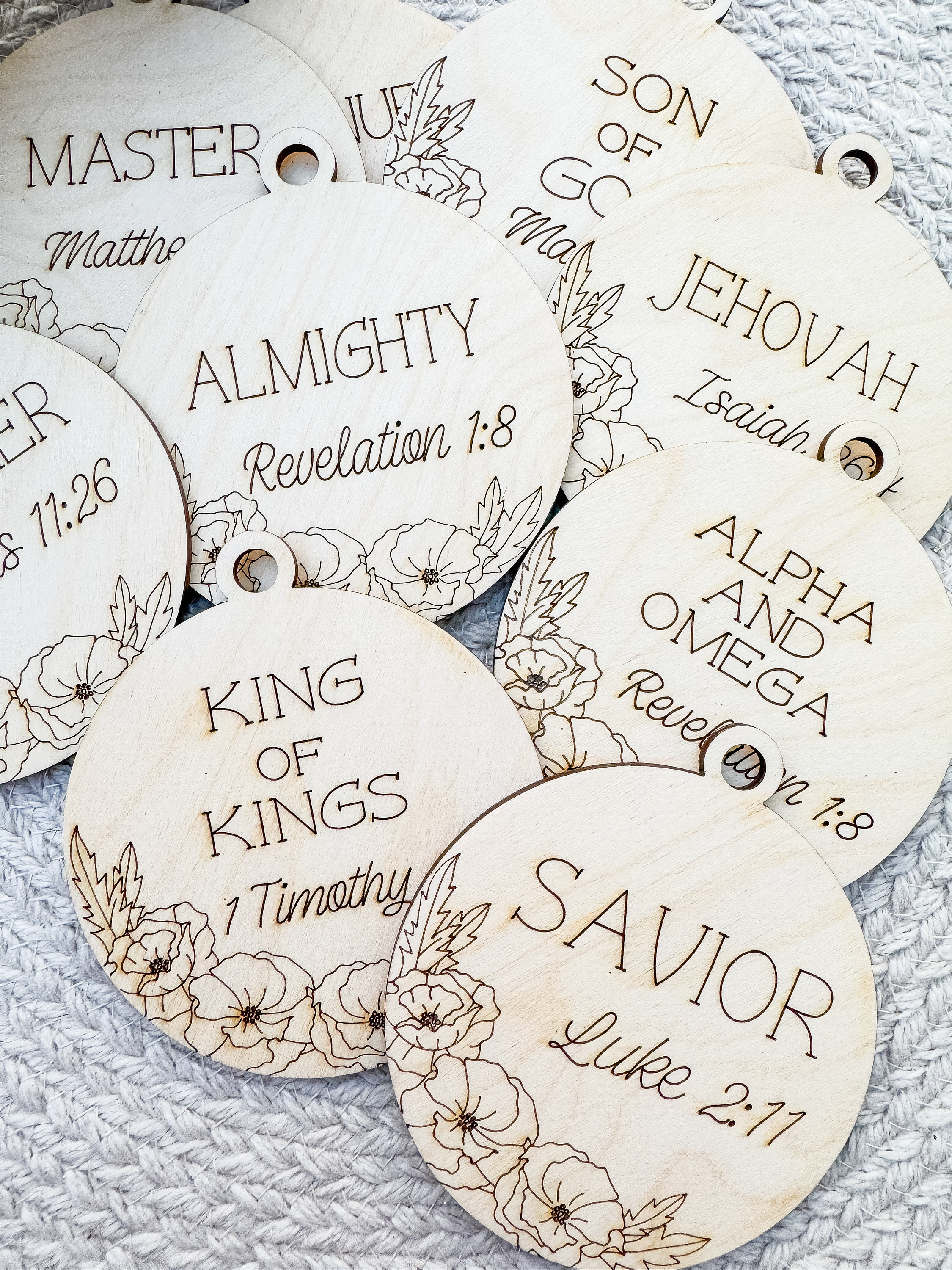 Names of Jesus Ornament Set: Birch Wood Christian Ornaments thumbnail 4