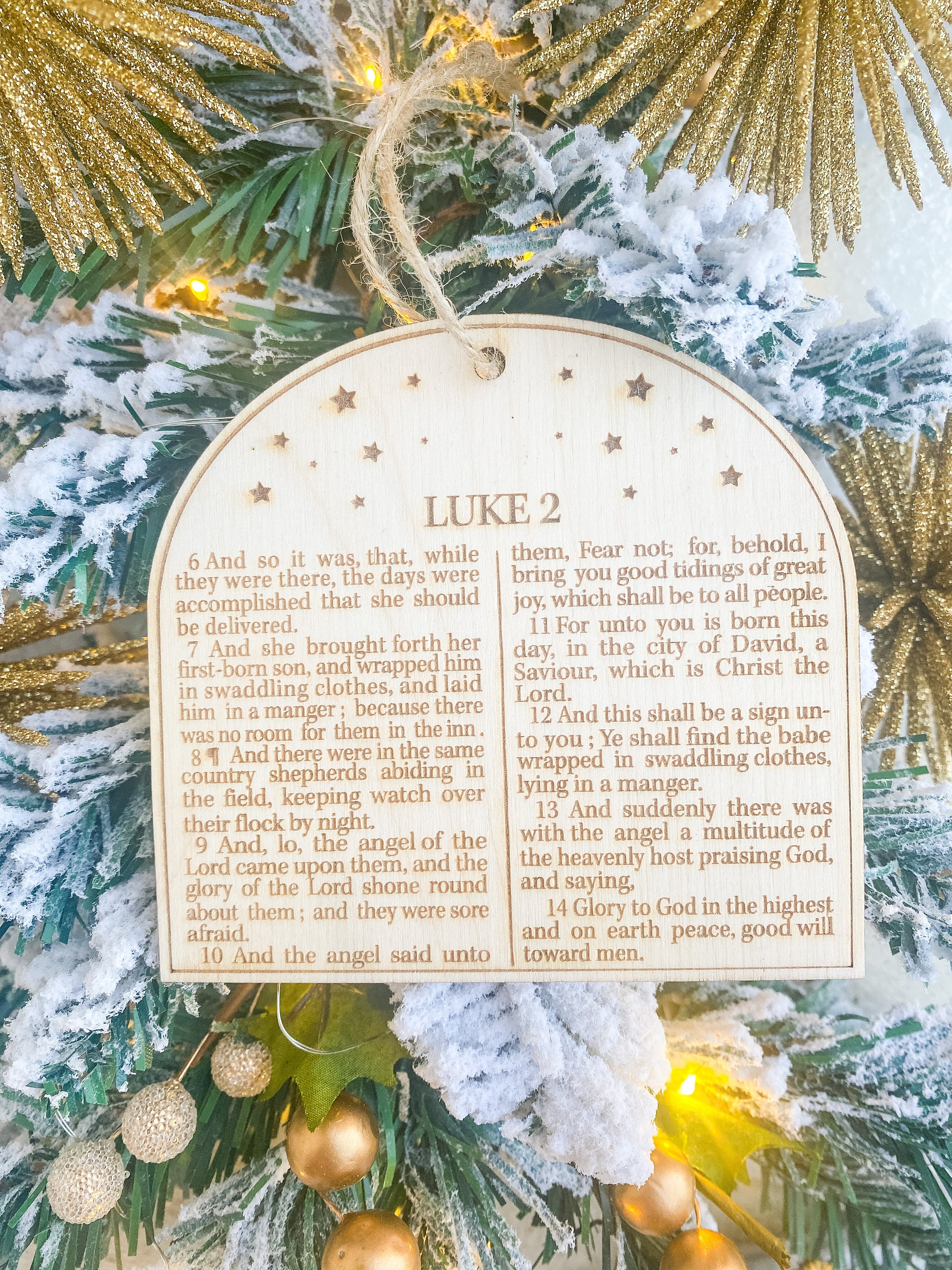 Handcrafted Wooden Nativity Ornament: Engraved Luke 2 Scene thumbnail 4