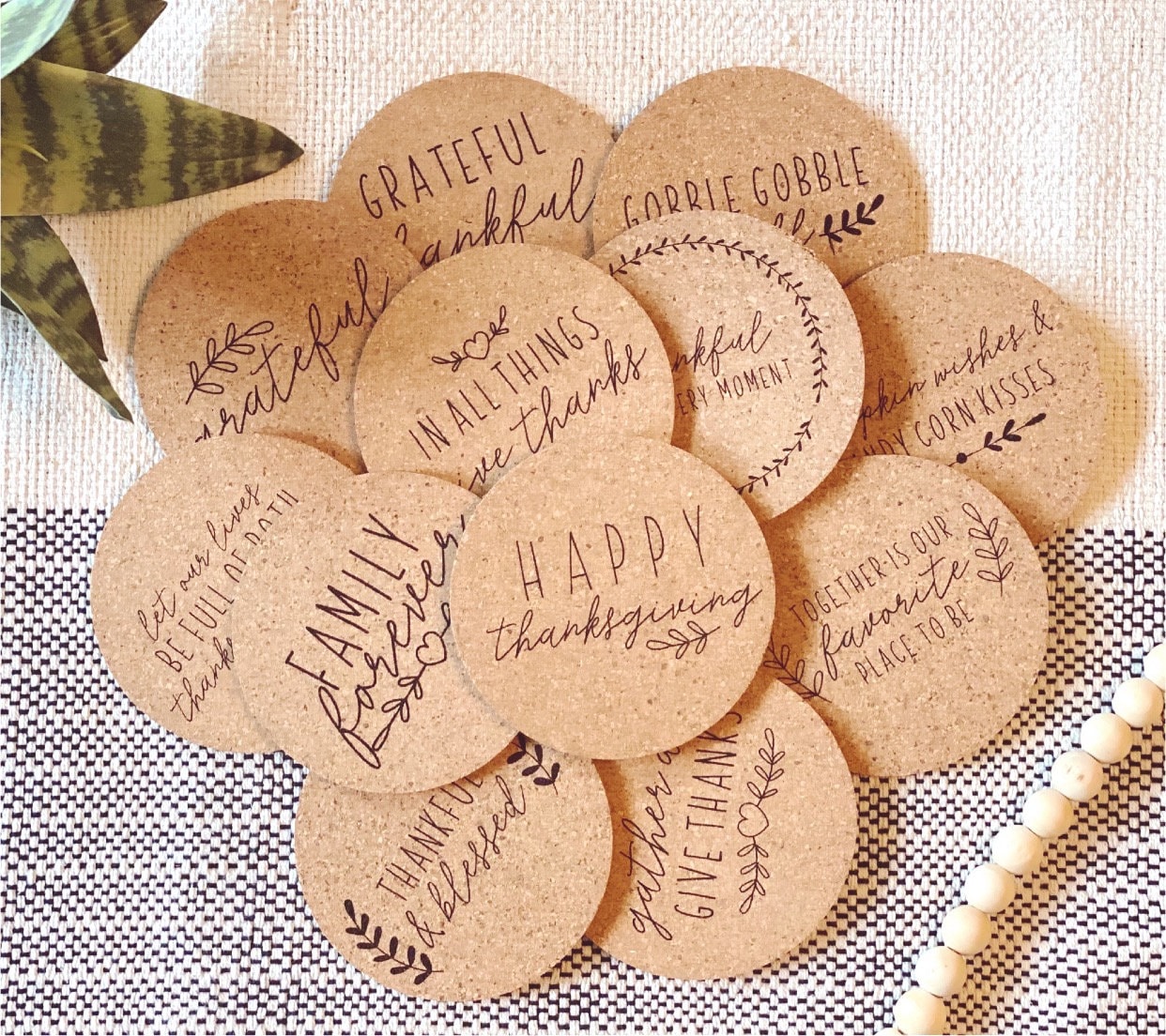 Thanksgiving Cork Coasters: Engraved Fall Table Decor