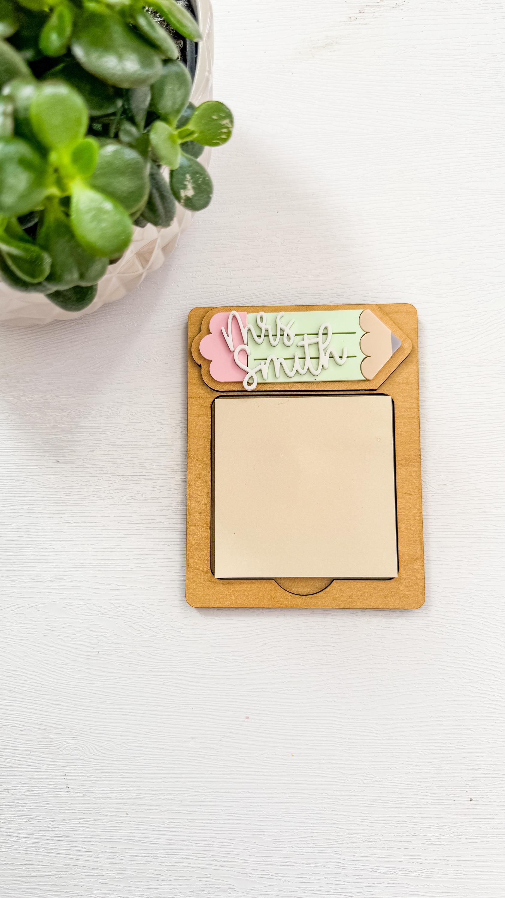 Personalized Wooden Pencil Sticky Note Holder: Teacher Desk Organizer thumbnail 5