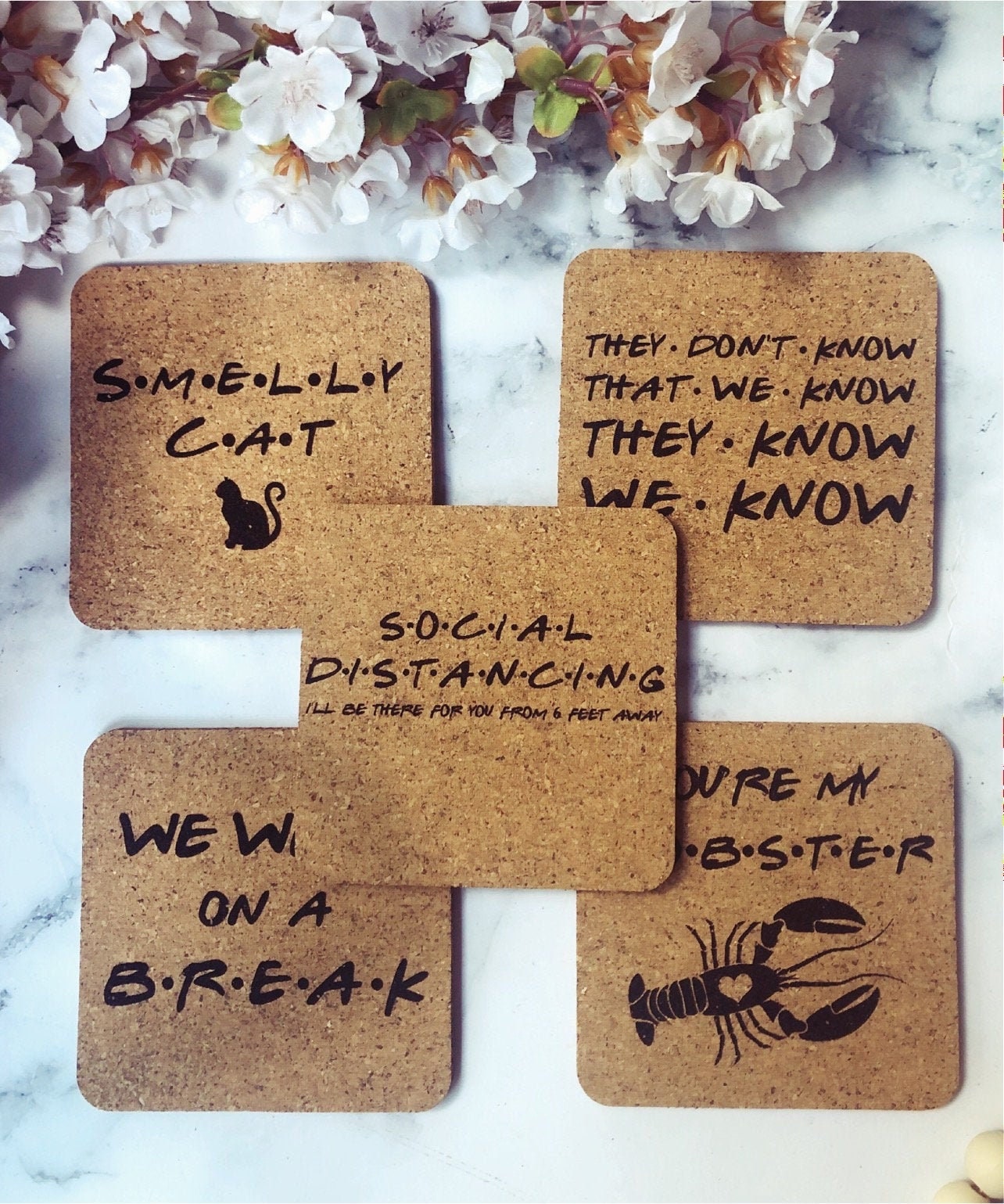 Friends TV Show Cork Coasters: Engraved Coaster Set