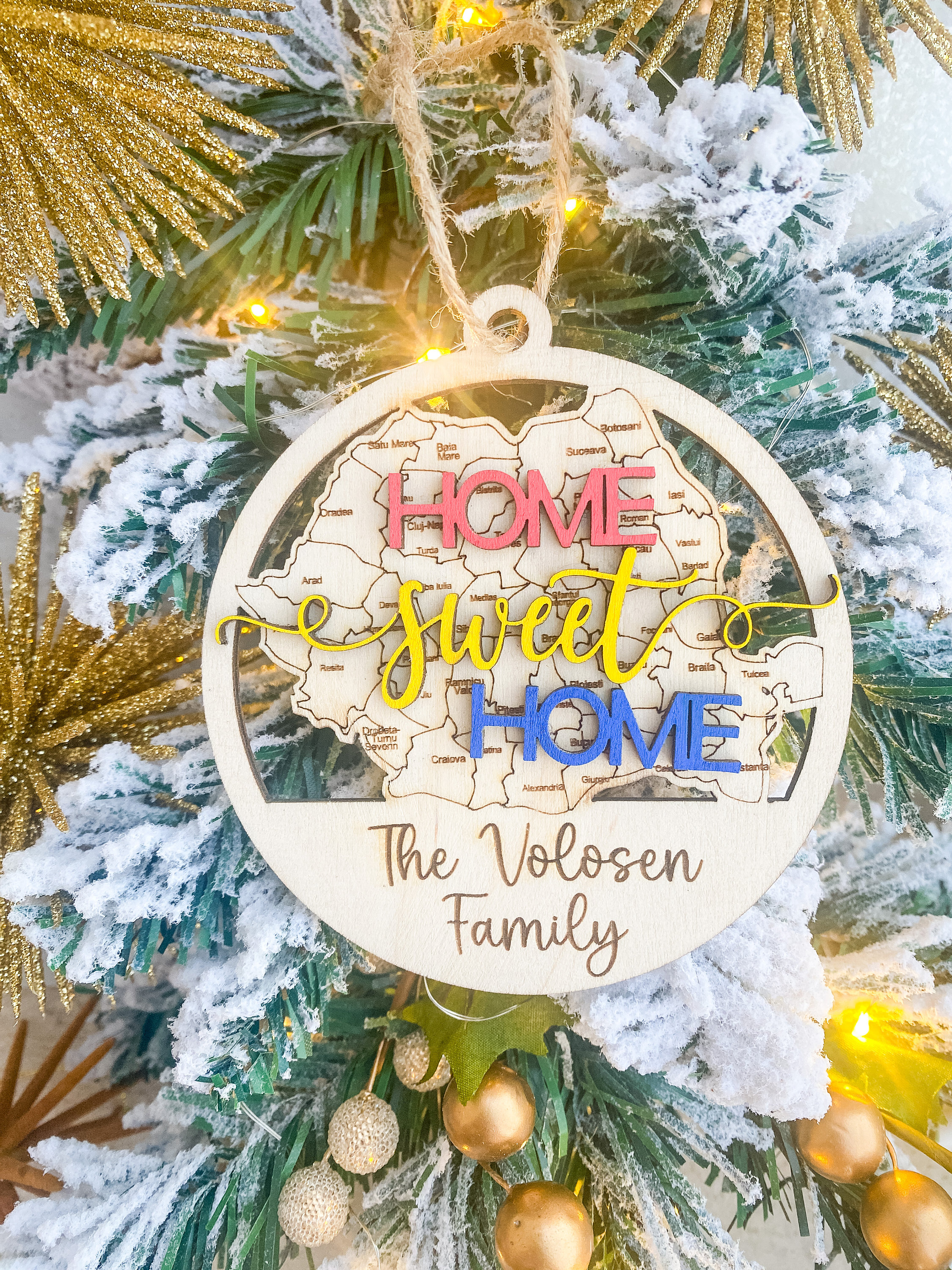 Personalized Romanian Christmas Ornament: Wooden Map Keepsake Gift thumbnail 2