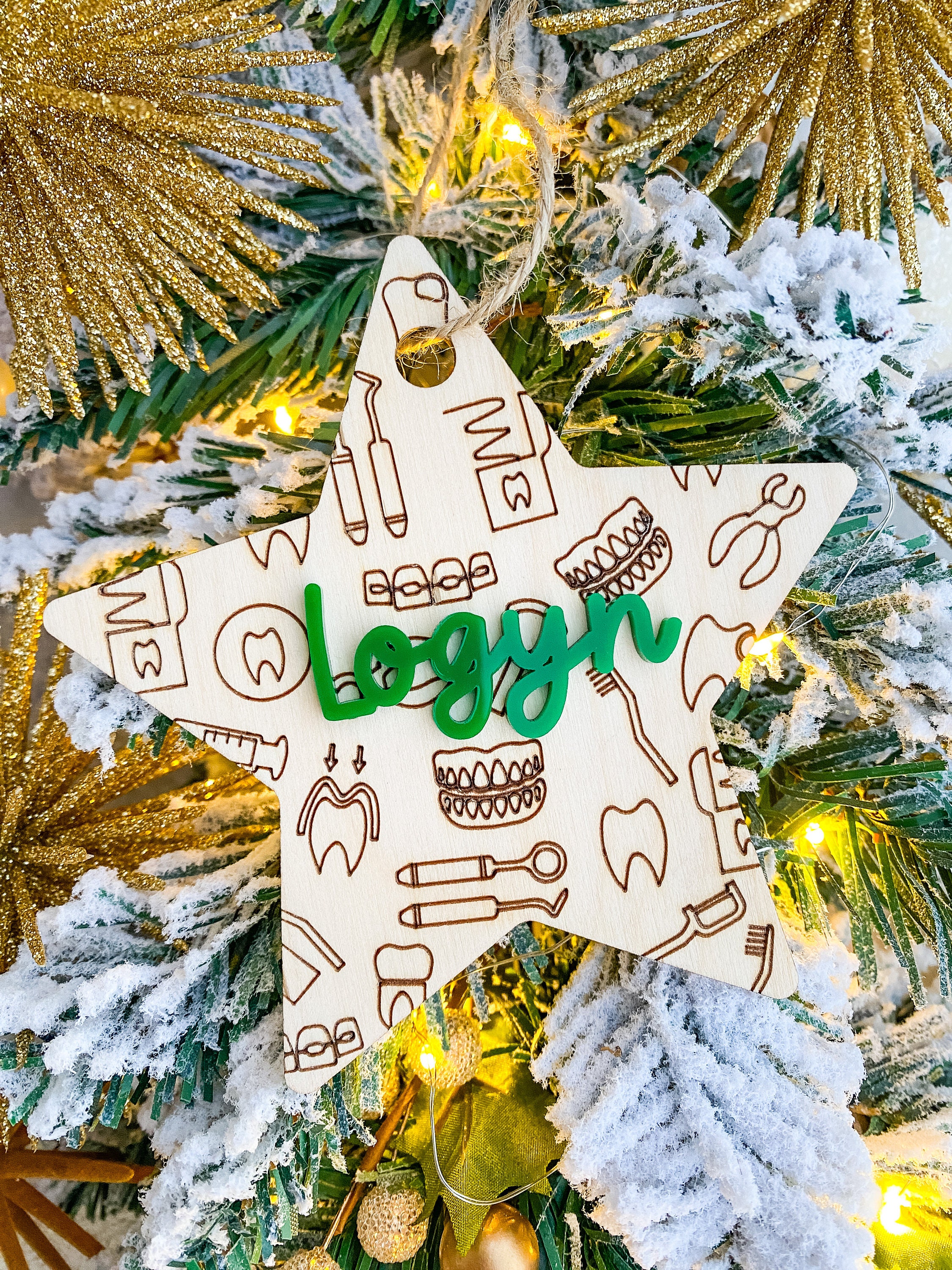 Custom Dentist Ornament: Wooden Dental Office Gift thumbnail 2