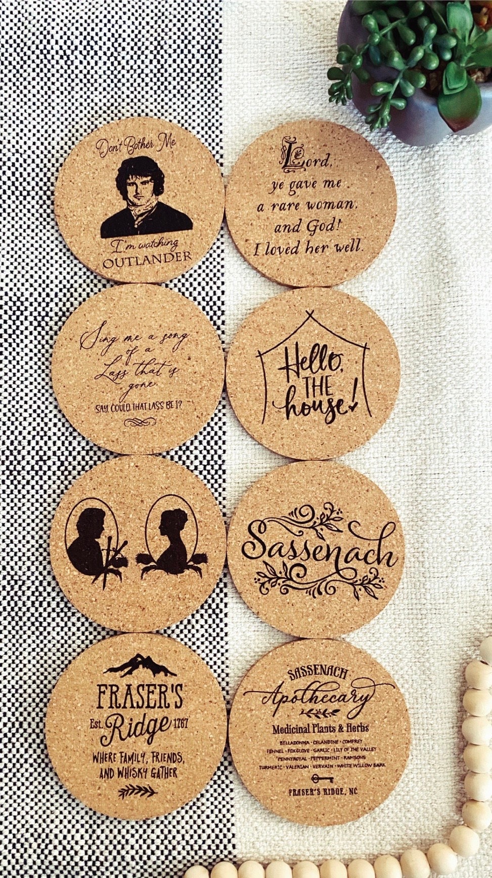 Outlander Cork Coaster Set: Engraved Fan Gift thumbnail 2