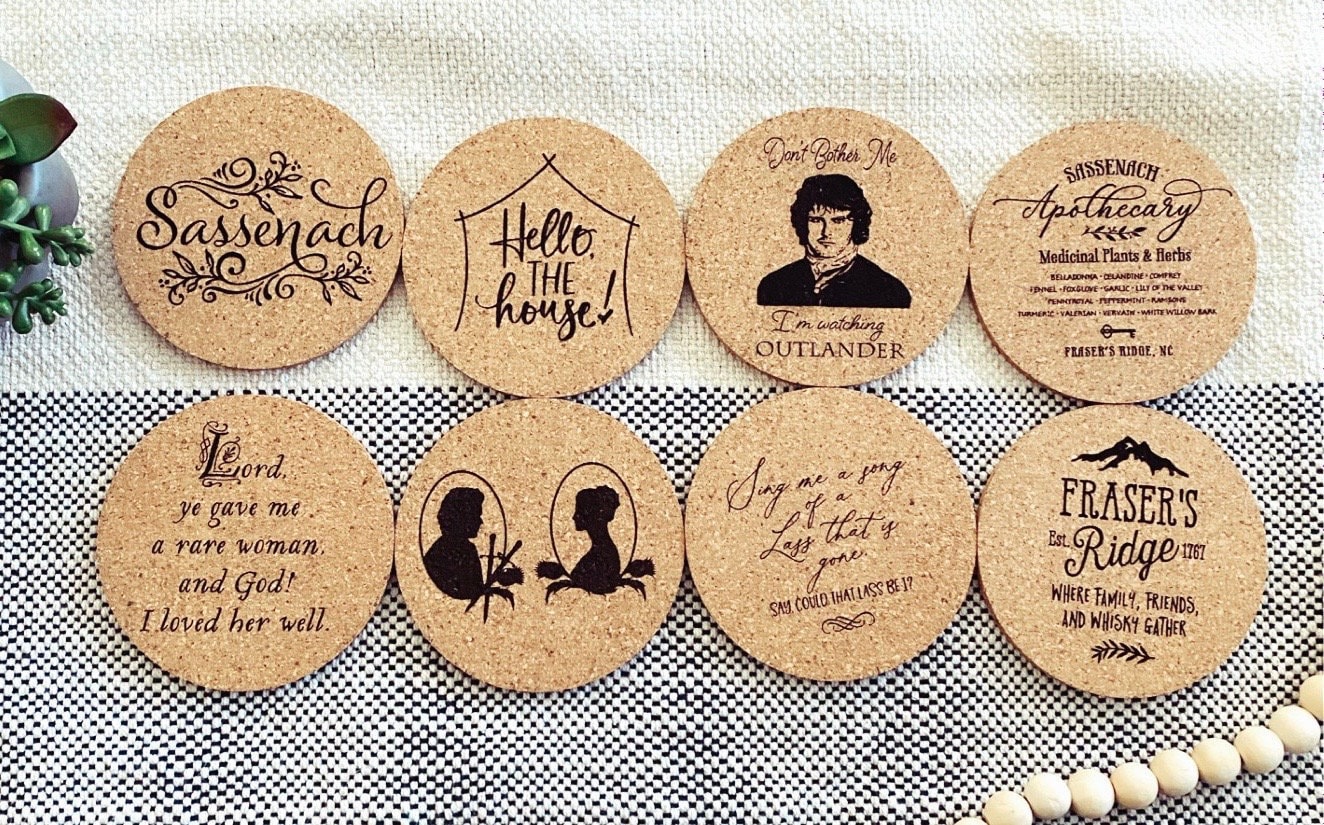 Outlander Cork Coaster Set: Engraved Fan Gift