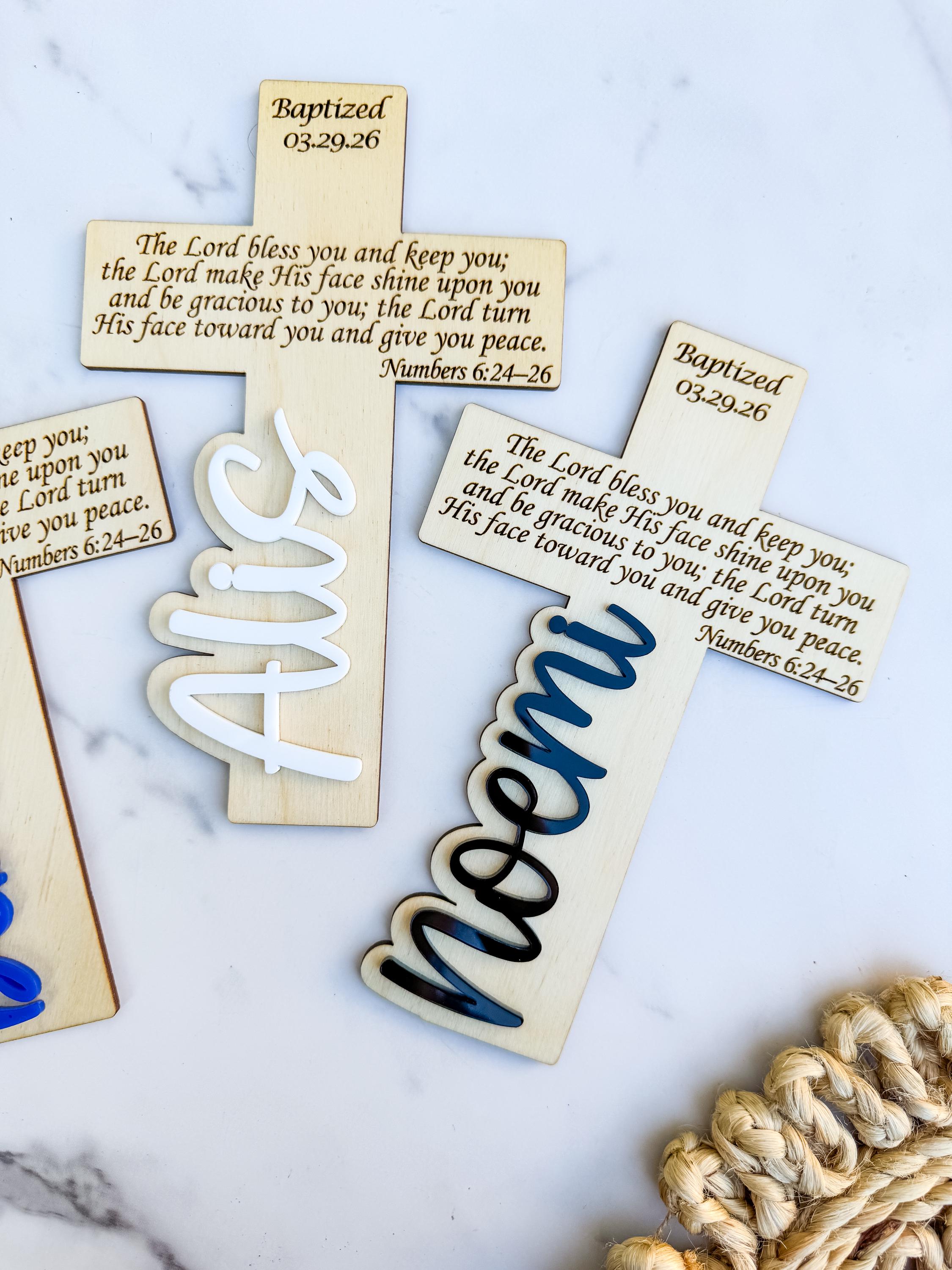 Wooden Baptism Cross Name Engraved Scripture Keepsake Gift Personalized thumbnail 7