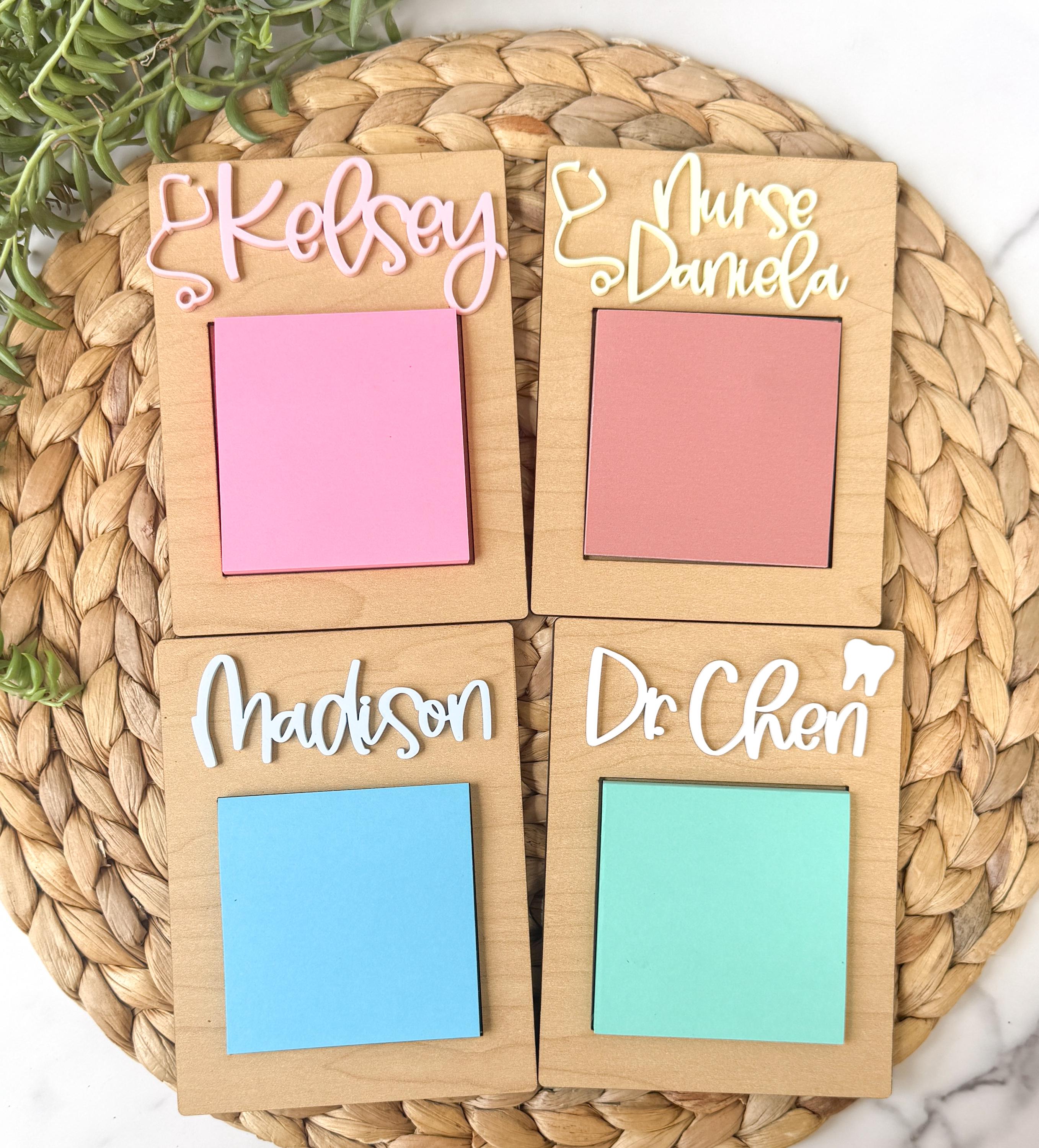 Personalized Medical Assistant Gift: Wooden Sticky Note Holder with Acrylic Name thumbnail 2