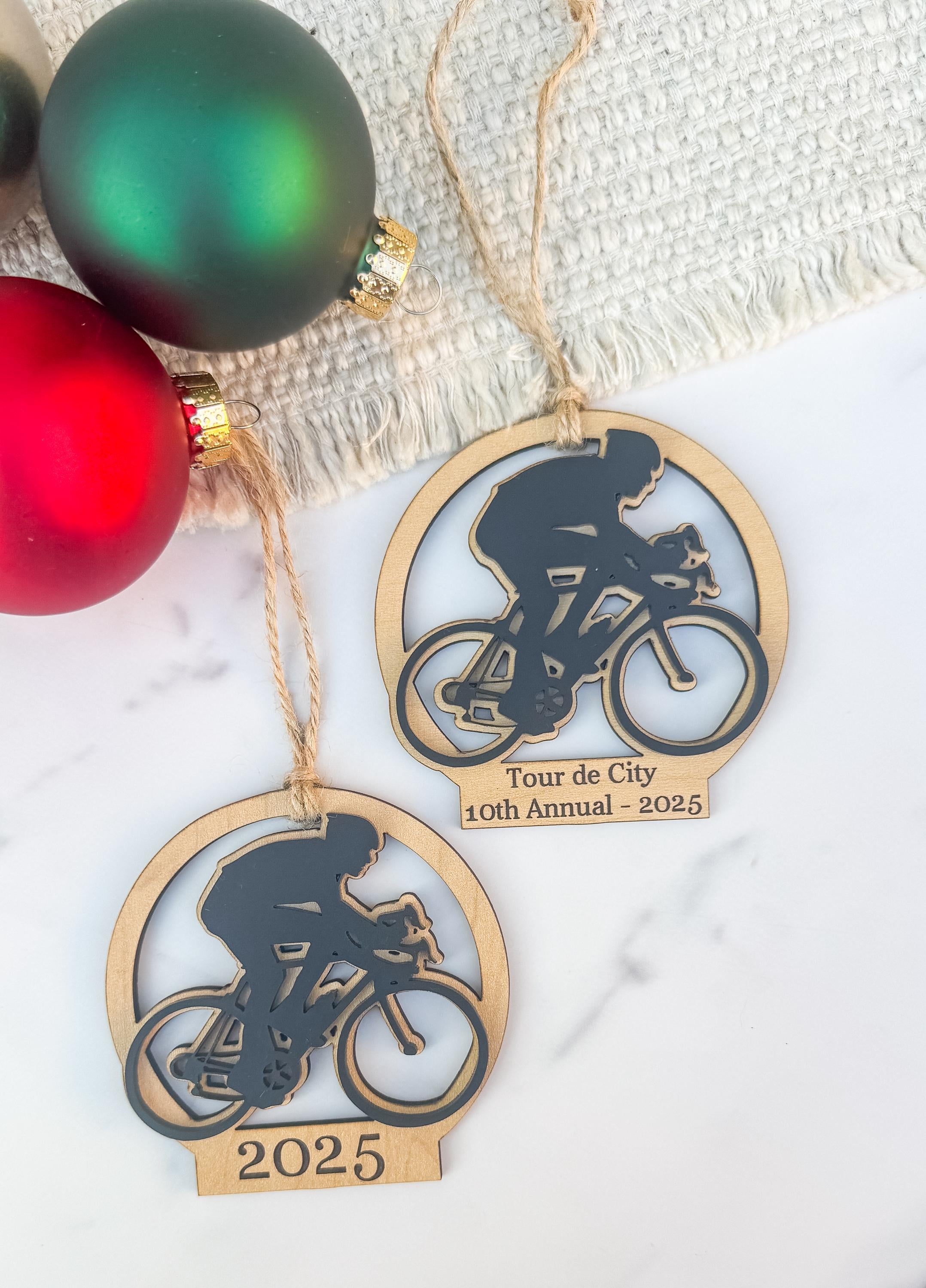 Personalized Wood Acrylic Bike Ornament, Cyclist Christmas Keepsake Gift thumbnail 4