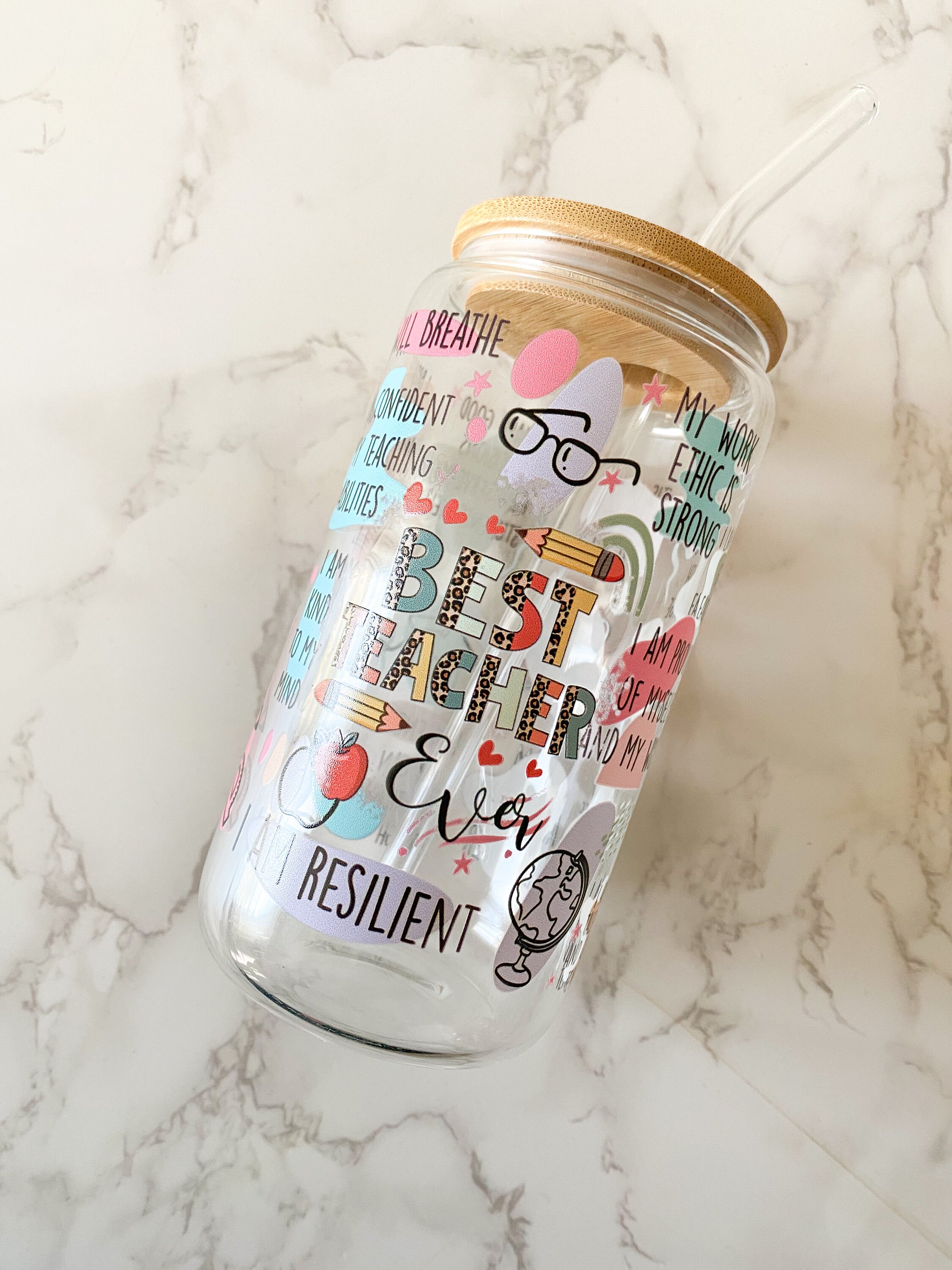 Motivational Teacher Glass Coffee Cup: 16 oz Libbey Cup thumbnail 2