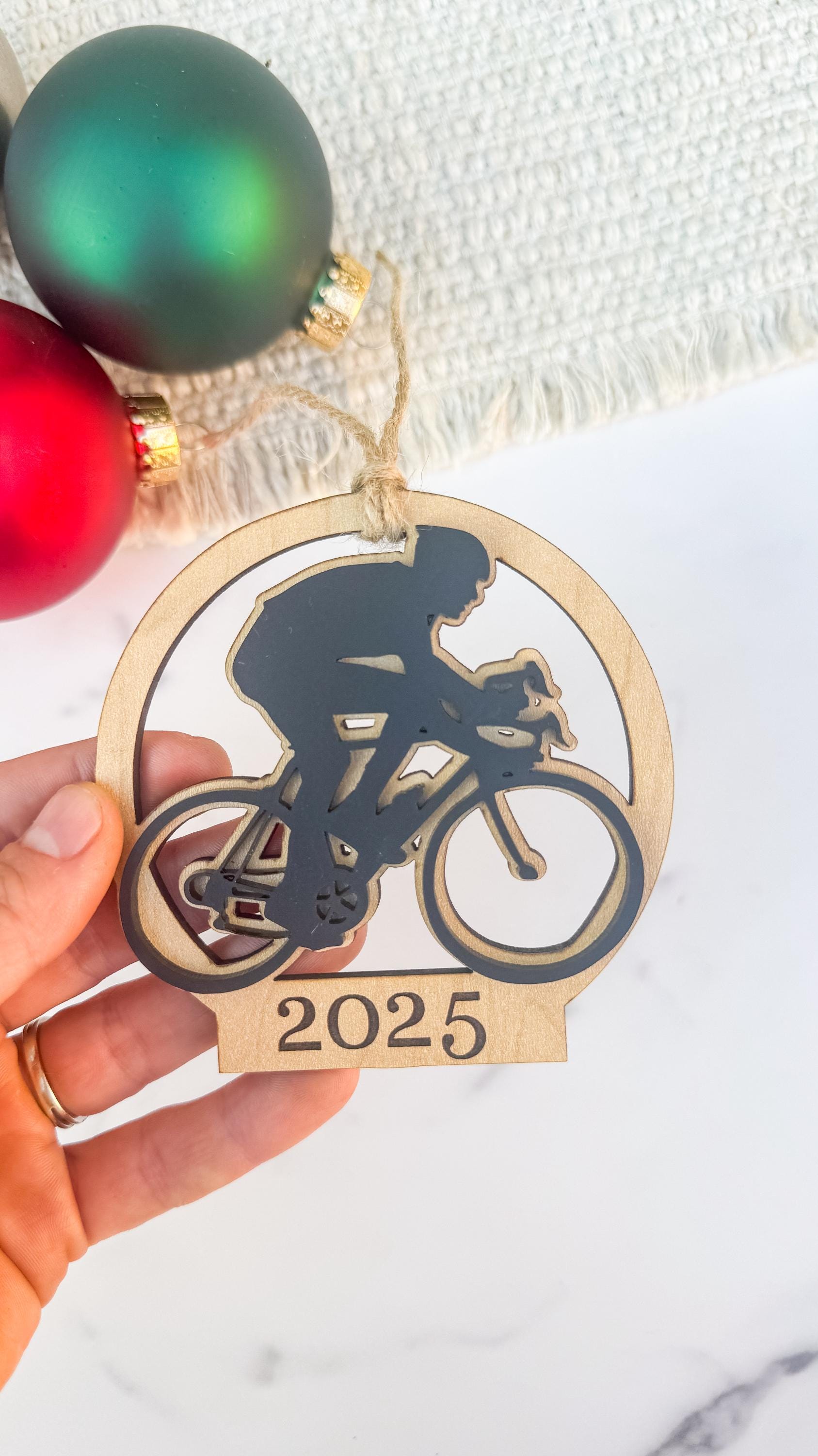 Personalized Wood Acrylic Bike Ornament, Cyclist Christmas Keepsake Gift thumbnail 7