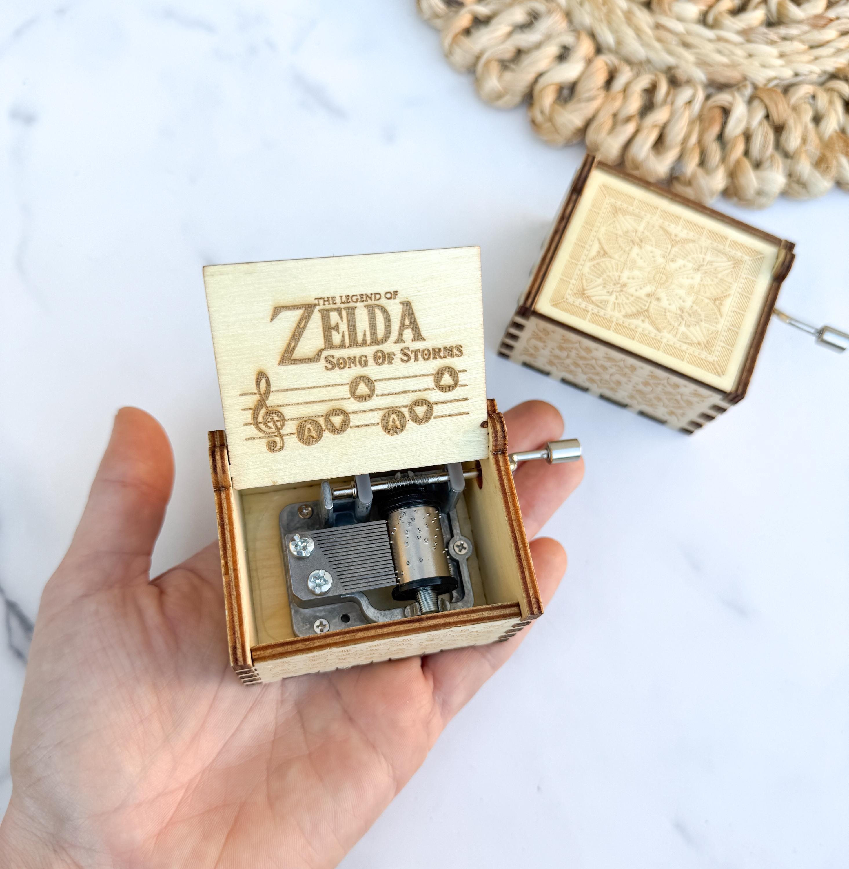 Song of Storms Zelda Engraved Gamer Collectible Gift Mini Wooden Hand Crank Music Box thumbnail 2