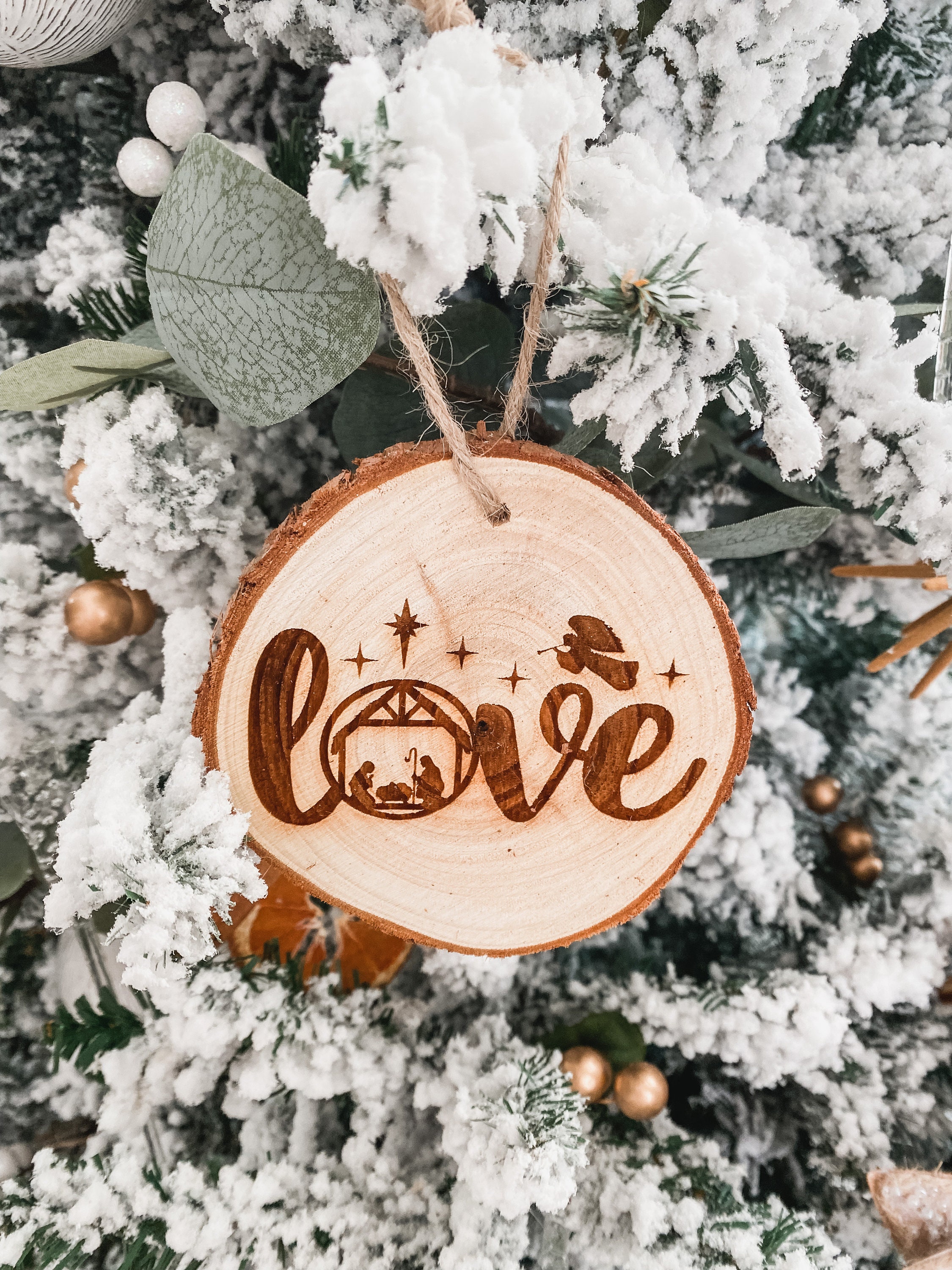 Nativity Wood Slice Christmas Ornaments: Joy, Hope, Love (Set of 3) thumbnail 3