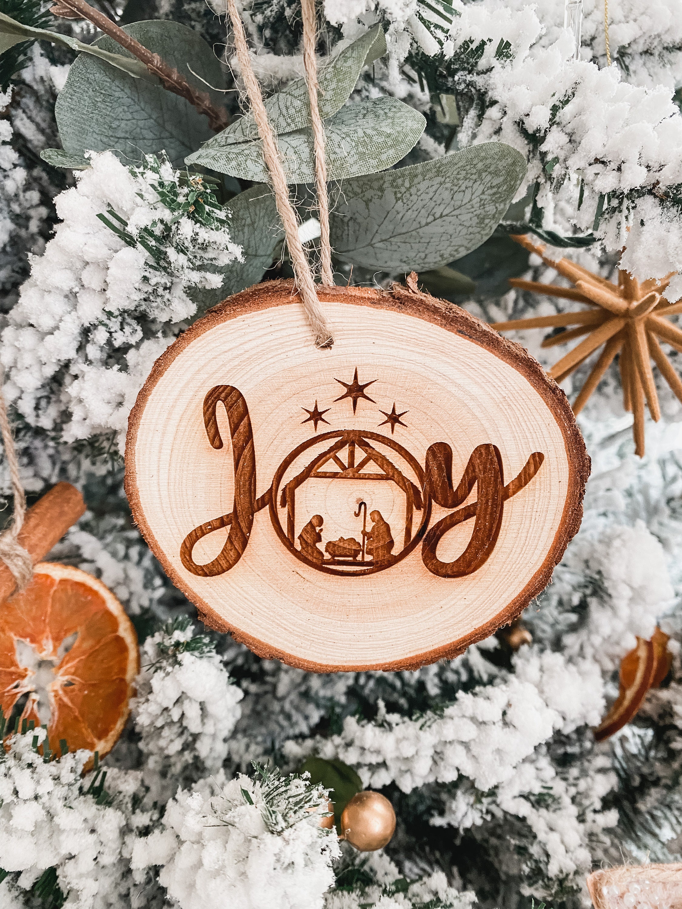 Nativity Wood Slice Christmas Ornaments: Joy, Hope, Love (Set of 3) thumbnail 4