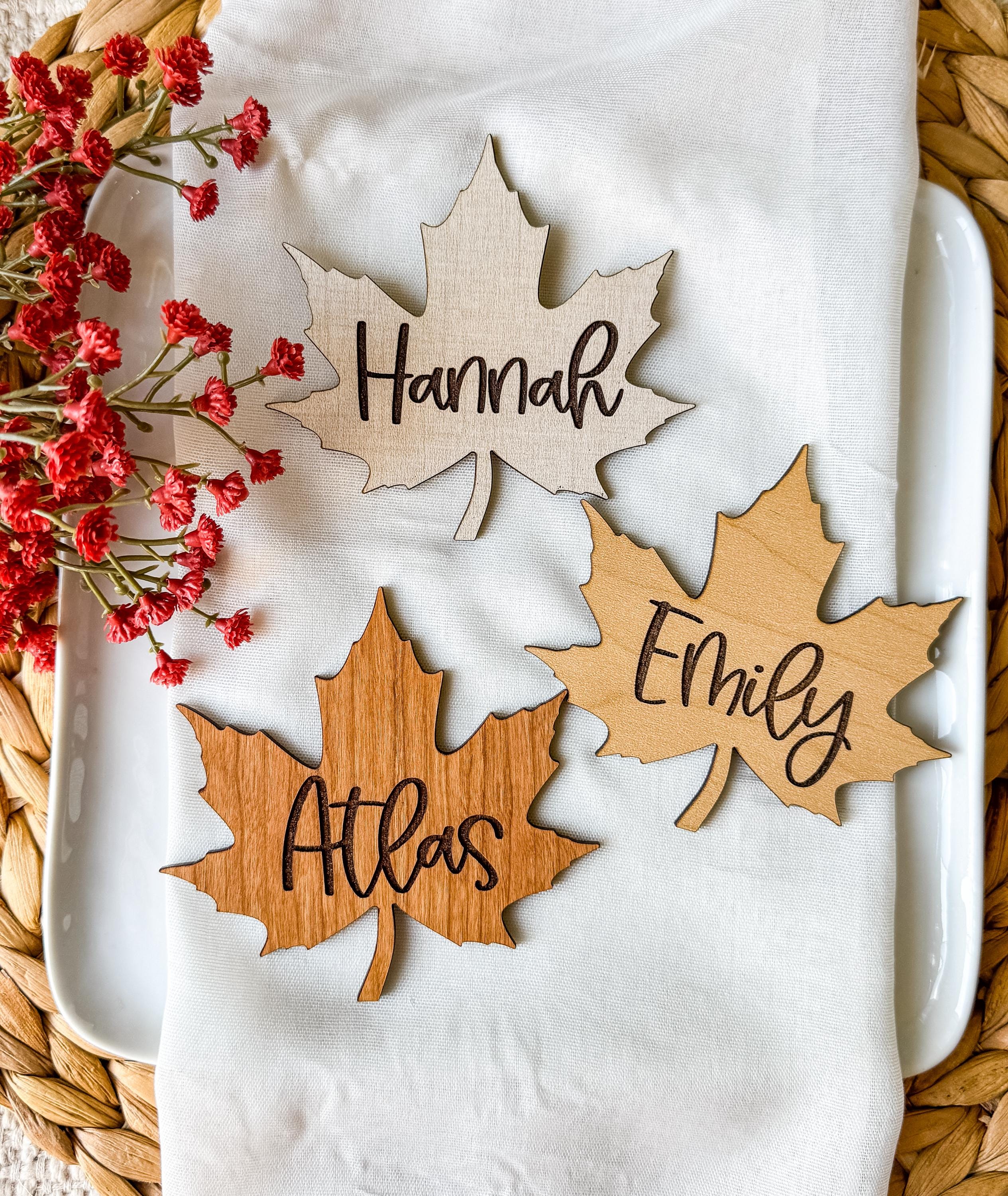 Engraved Maple Leaf Place Card: Fall Thanksgiving Table Decor thumbnail 5