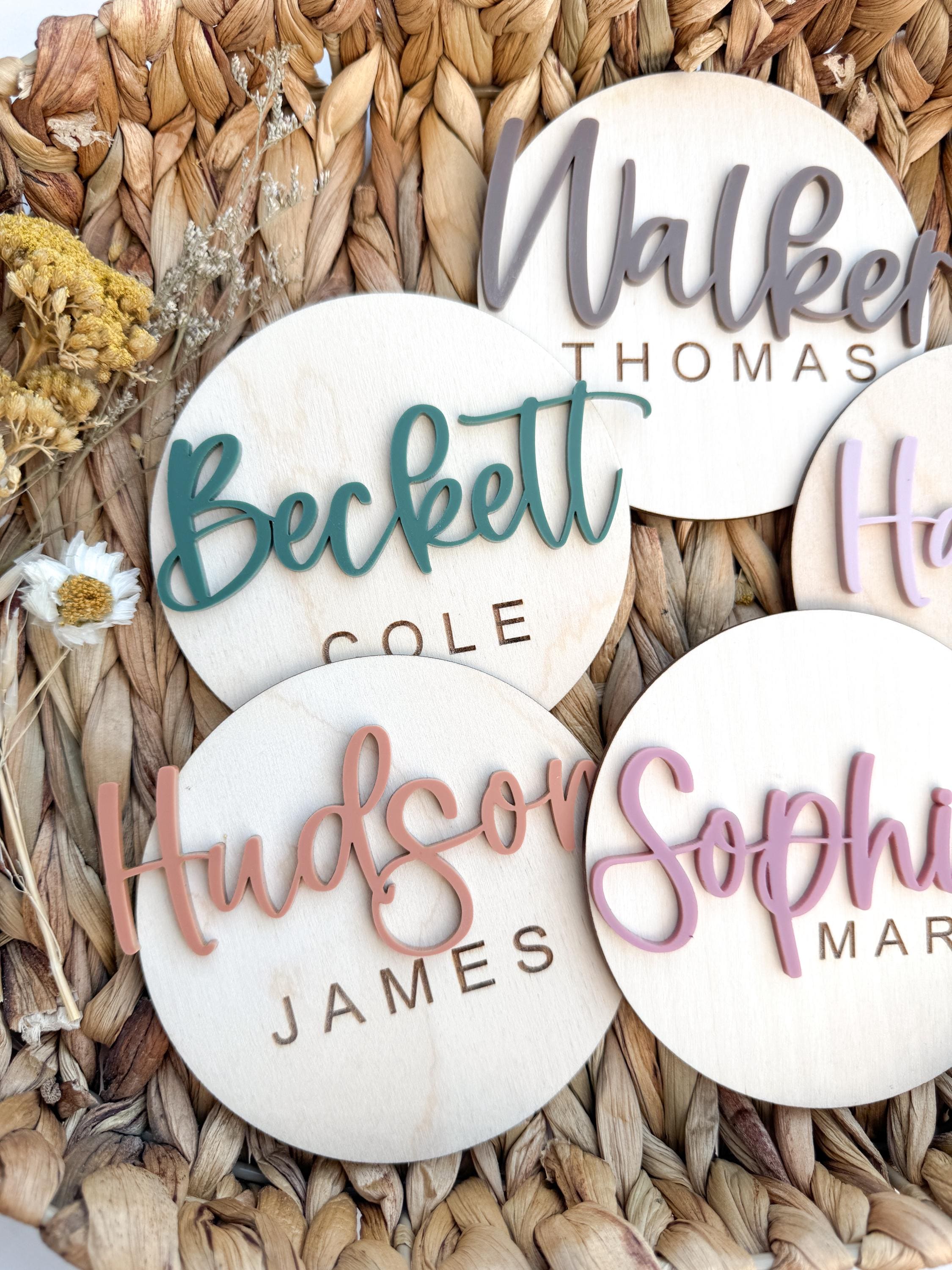 Personalized Wooden Baby Name Sign, Layered Acrylic First Name Plaque, Nursery Wall Decor thumbnail 2