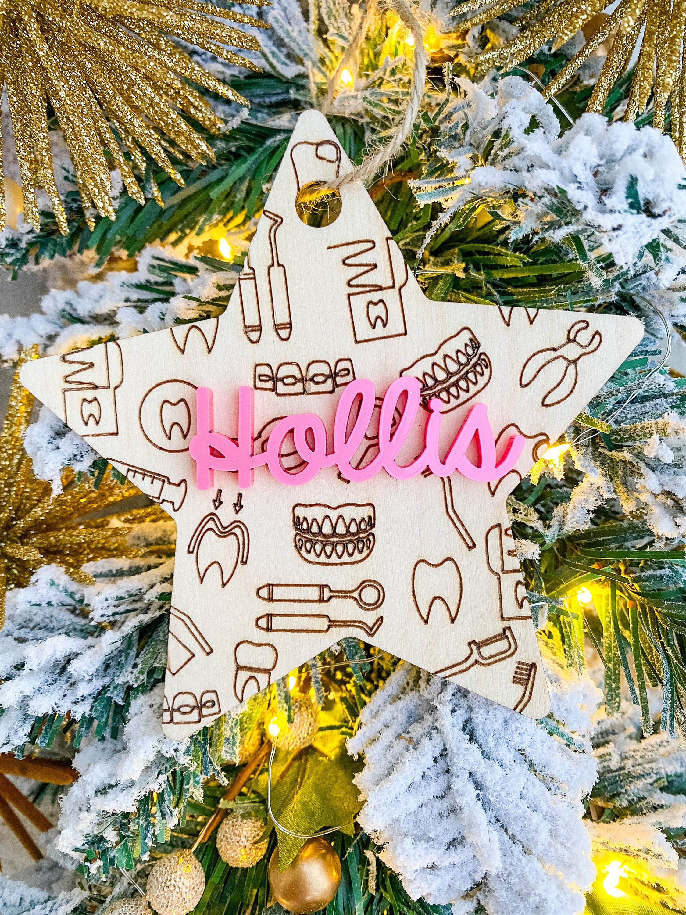 Custom Dentist Ornament: Wooden Dental Office Gift thumbnail 4