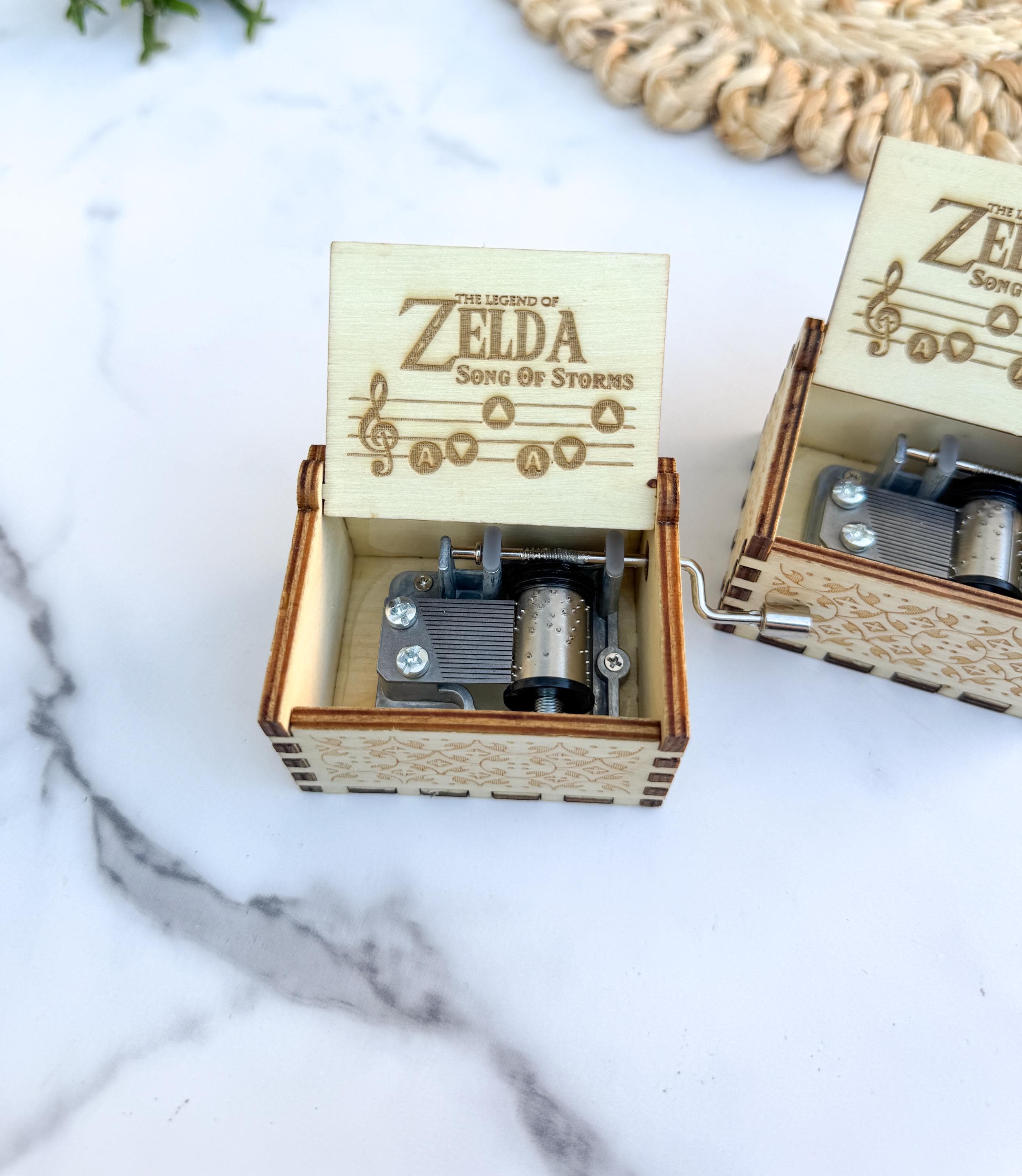 Song of Storms Zelda Engraved Gamer Collectible Gift Mini Wooden Hand Crank Music Box thumbnail 3