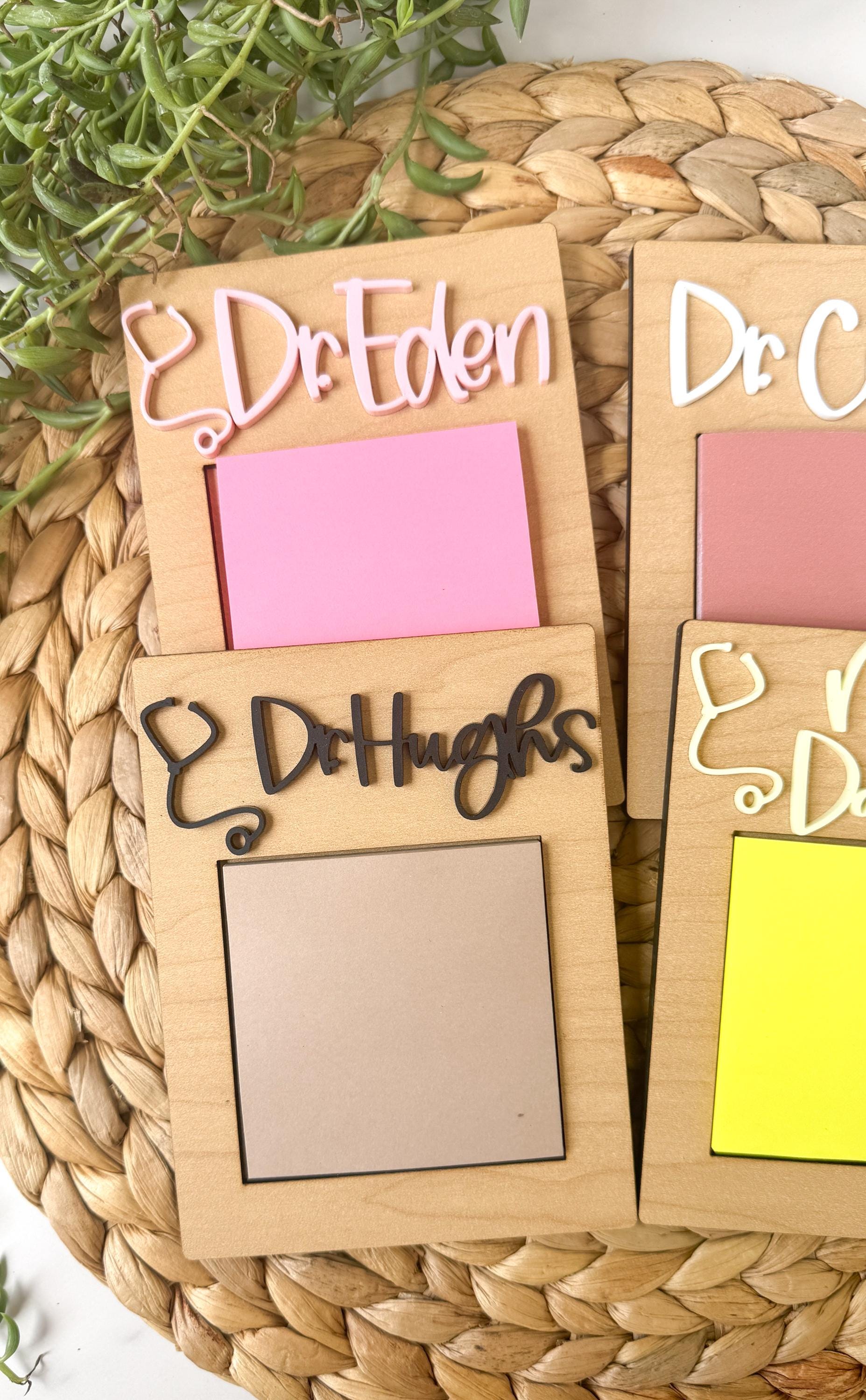 Personalized Medical Assistant Gift: Wooden Sticky Note Holder with Acrylic Name thumbnail 4