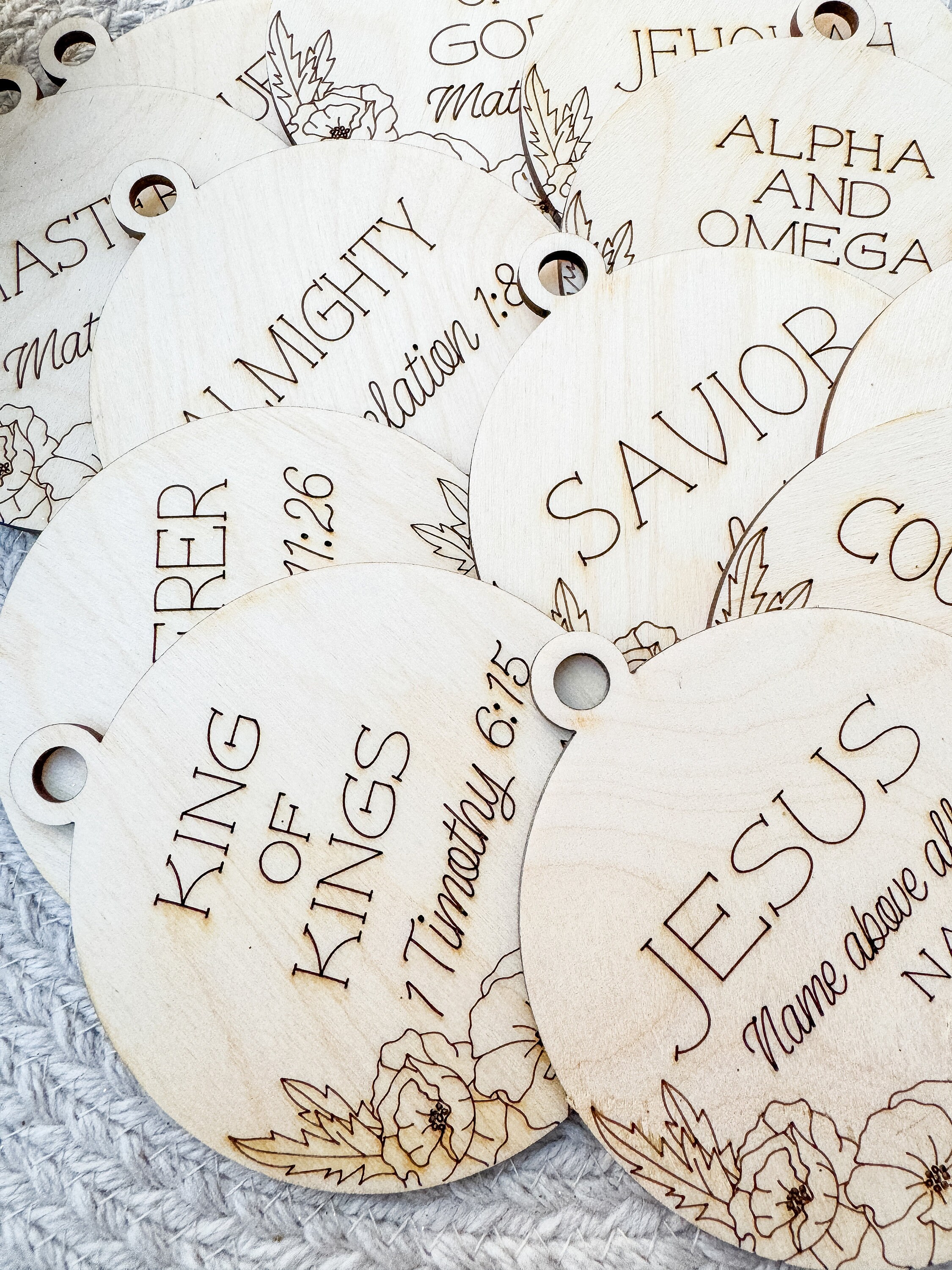 Names of Jesus Ornament Set: Birch Wood Christian Ornaments thumbnail 3