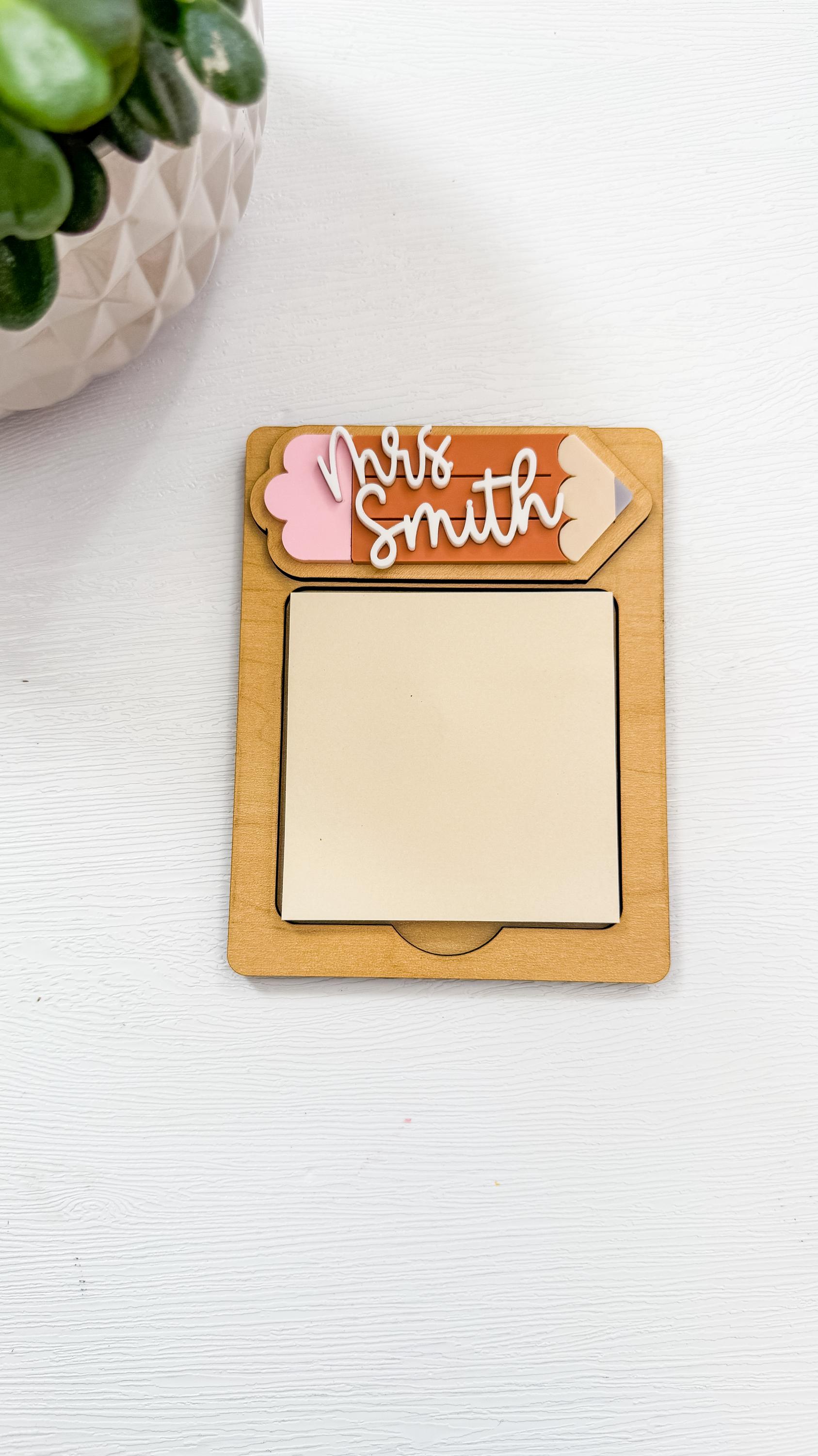 Personalized Wooden Pencil Sticky Note Holder: Teacher Desk Organizer thumbnail 7