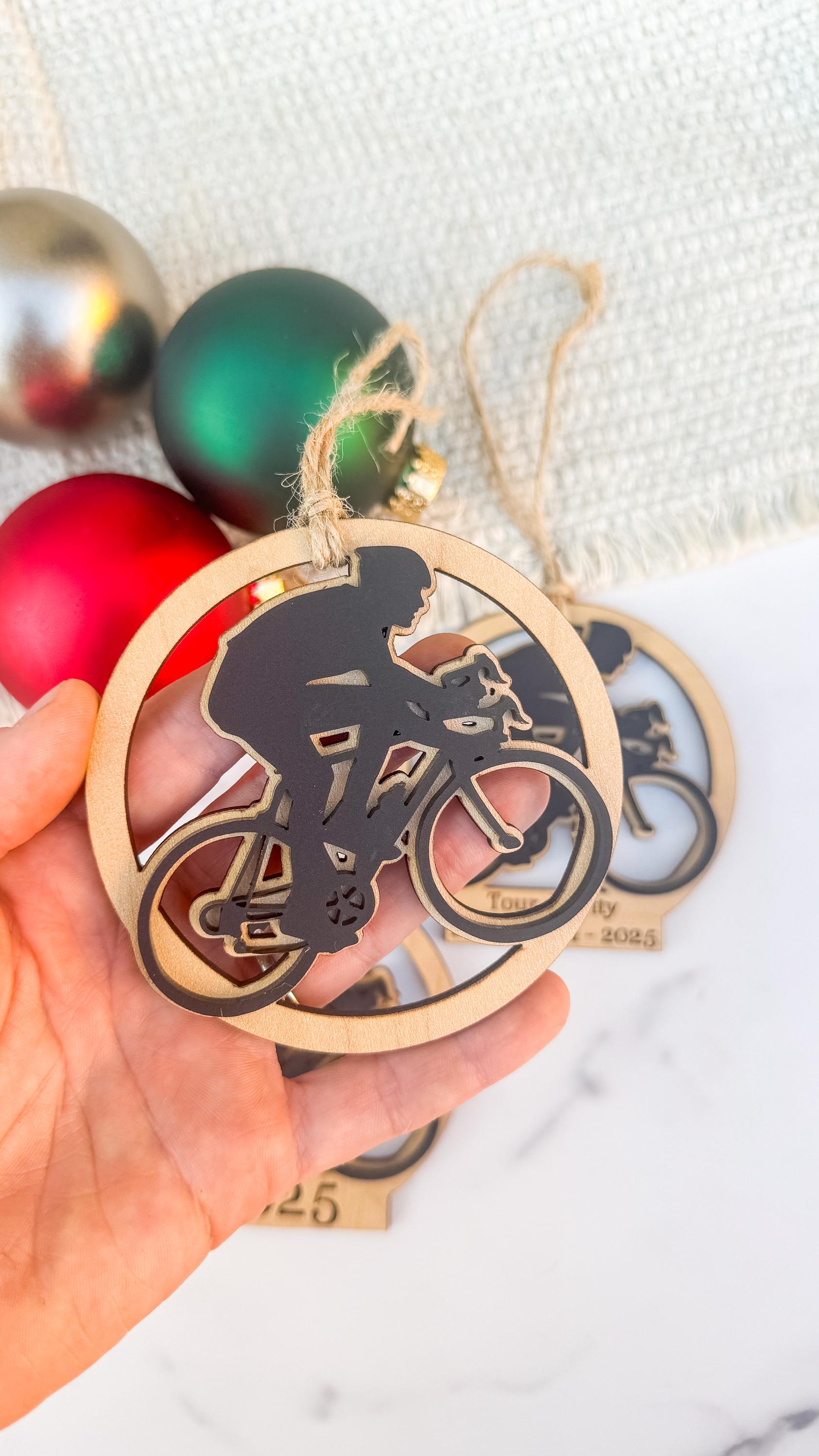 Personalized Wood Acrylic Bike Ornament, Cyclist Christmas Keepsake Gift thumbnail 3