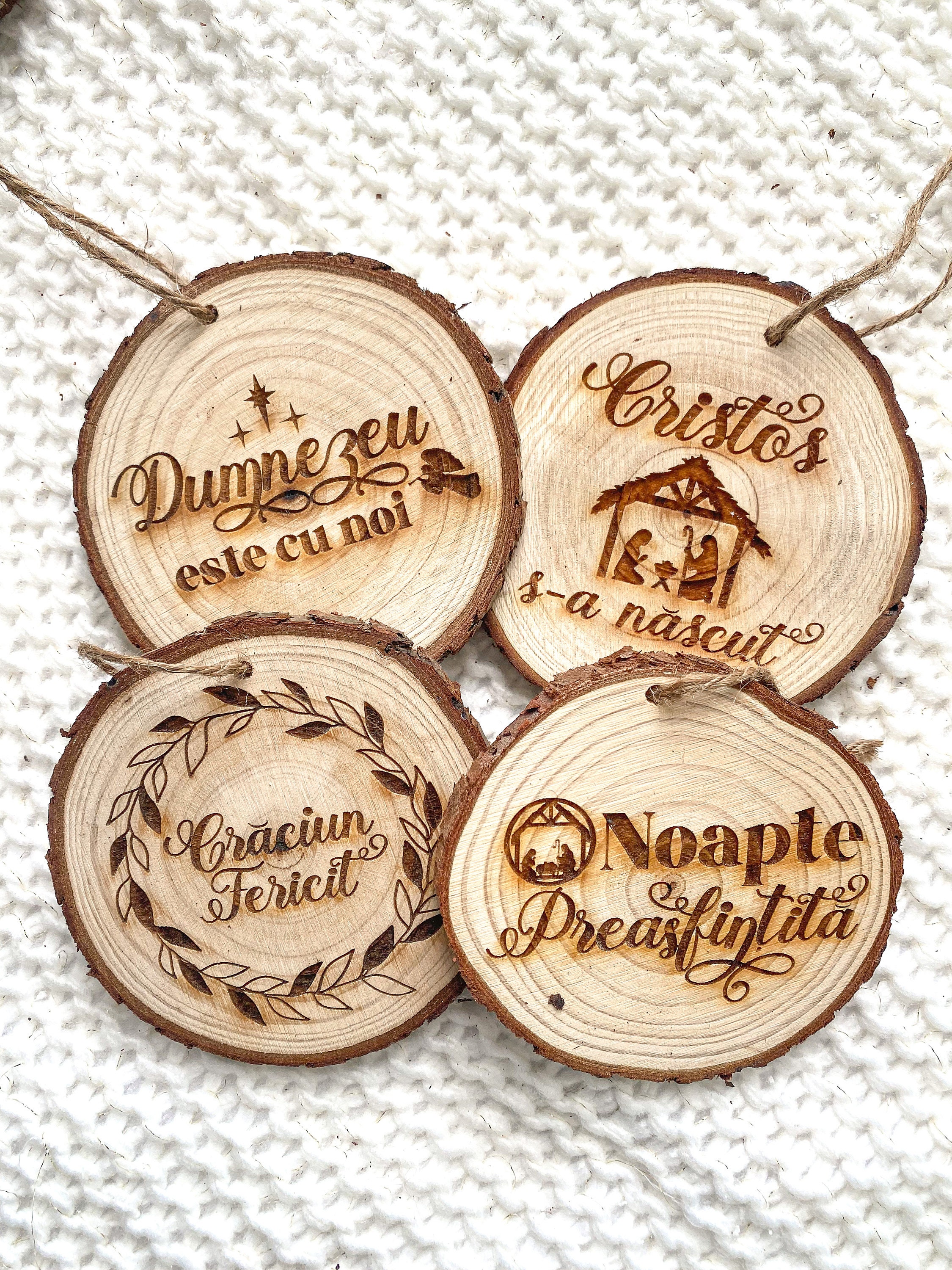 Engraved Nativity Wood Slice Ornament - Romanian Christmas Gift thumbnail 3