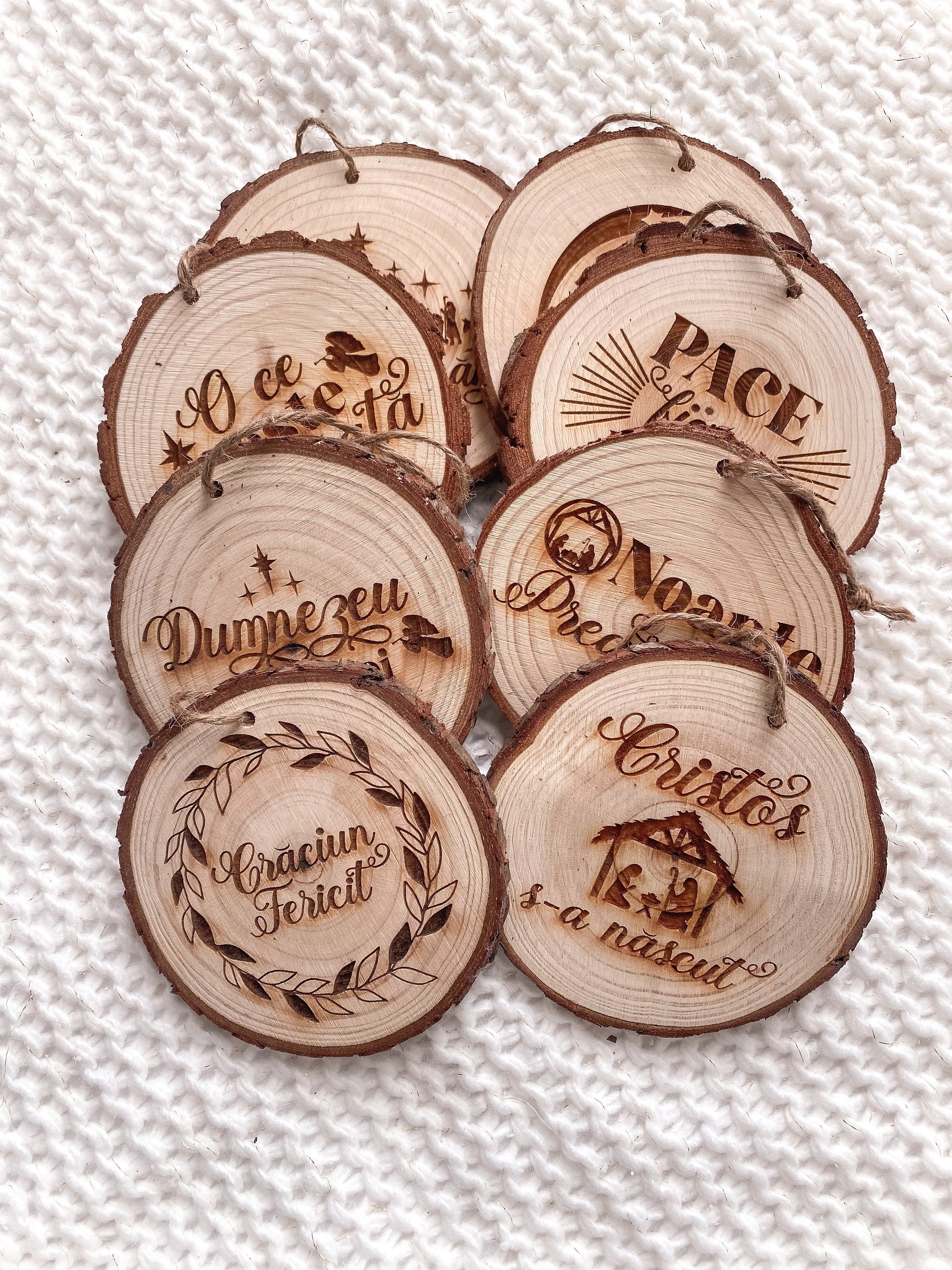 Engraved Nativity Wood Slice Ornament - Romanian Christmas Gift