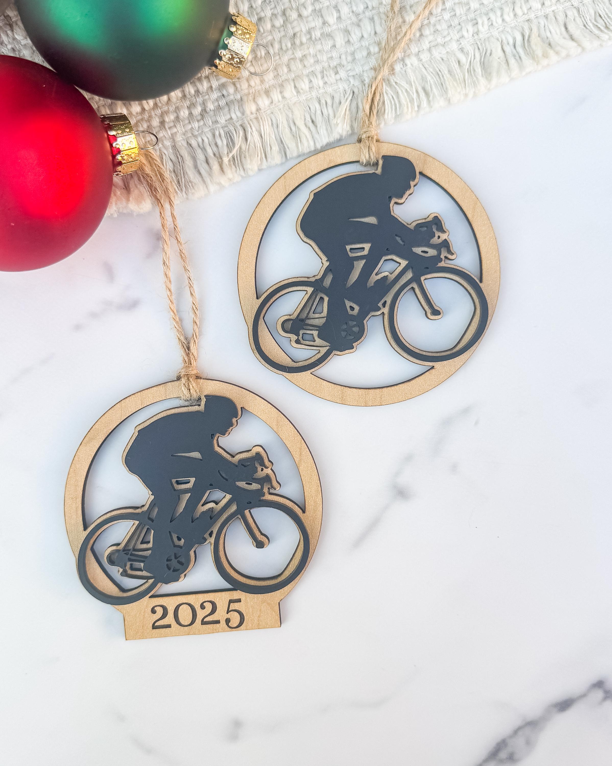 Personalized Wood Acrylic Bike Ornament, Cyclist Christmas Keepsake Gift thumbnail 6