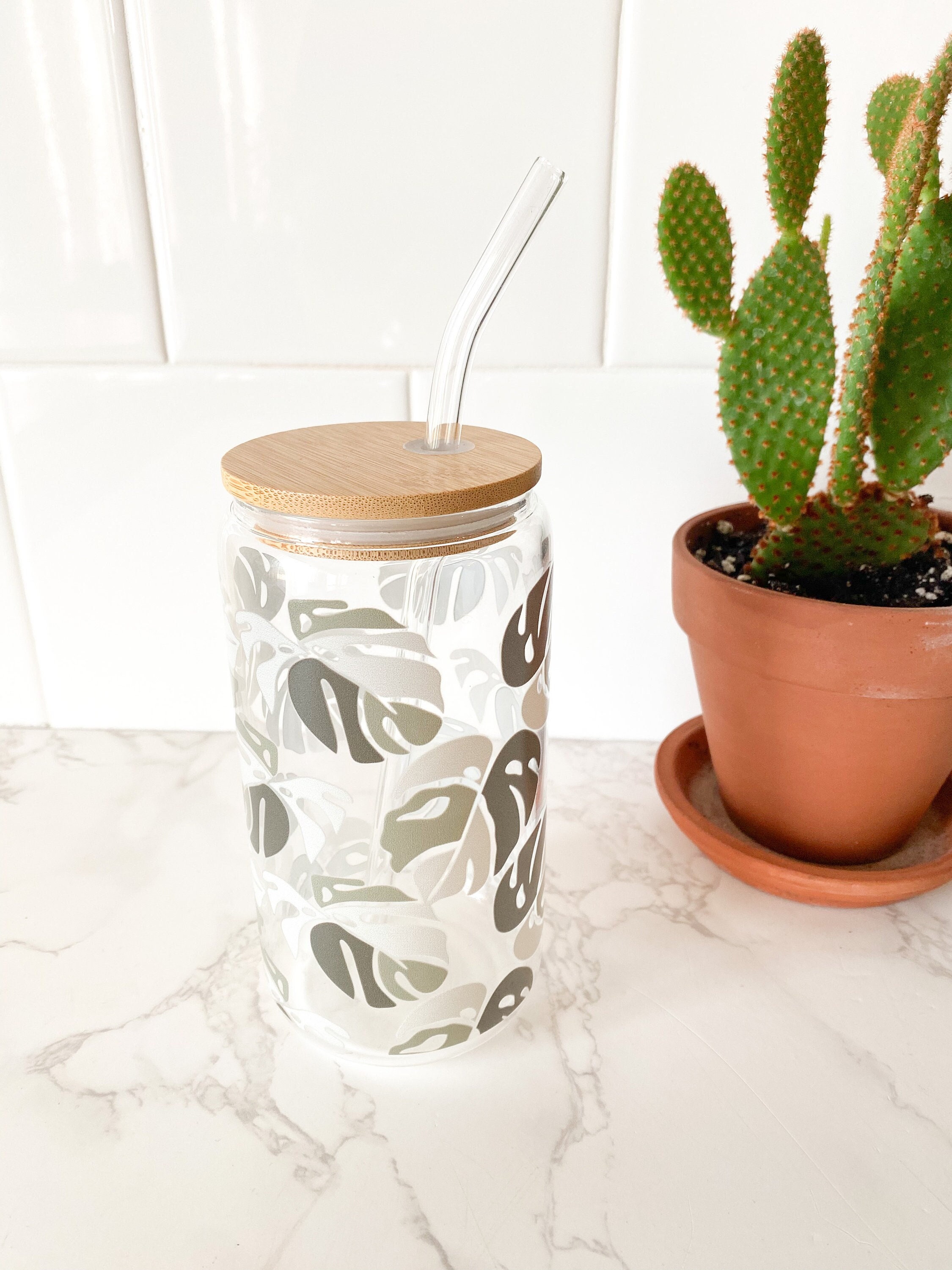 Monstera Leaf Glass Iced Coffee Cup: Plant Lady Gift