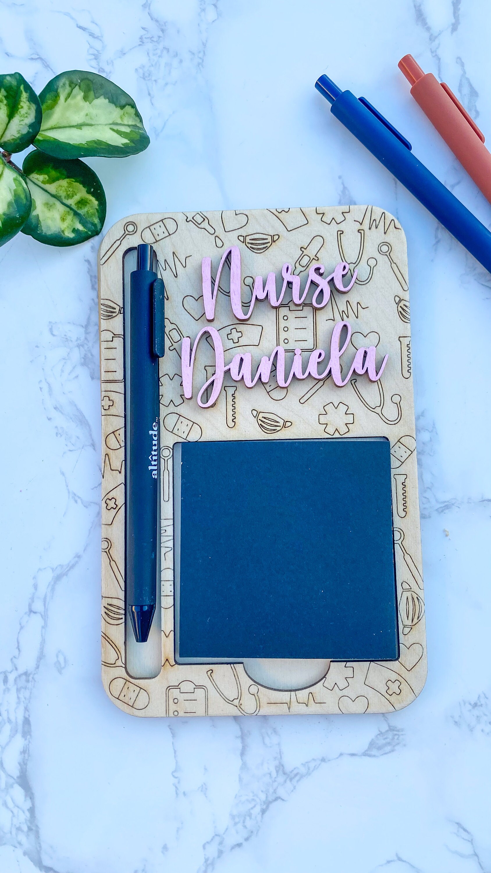 Custom Nurse Gift: Personalized Wooden Sticky Note Holder thumbnail 2