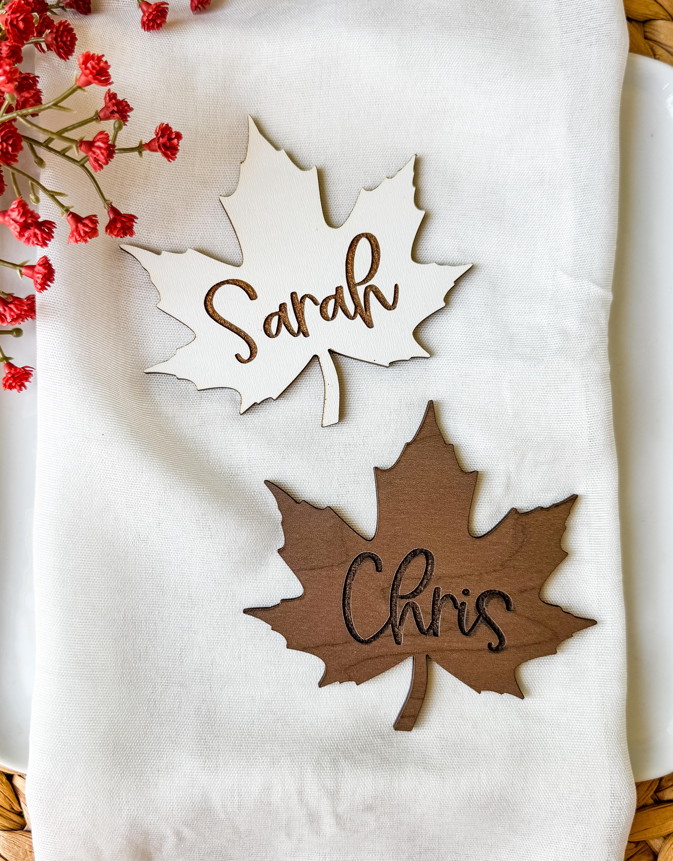 Engraved Maple Leaf Place Card: Fall Thanksgiving Table Decor thumbnail 3