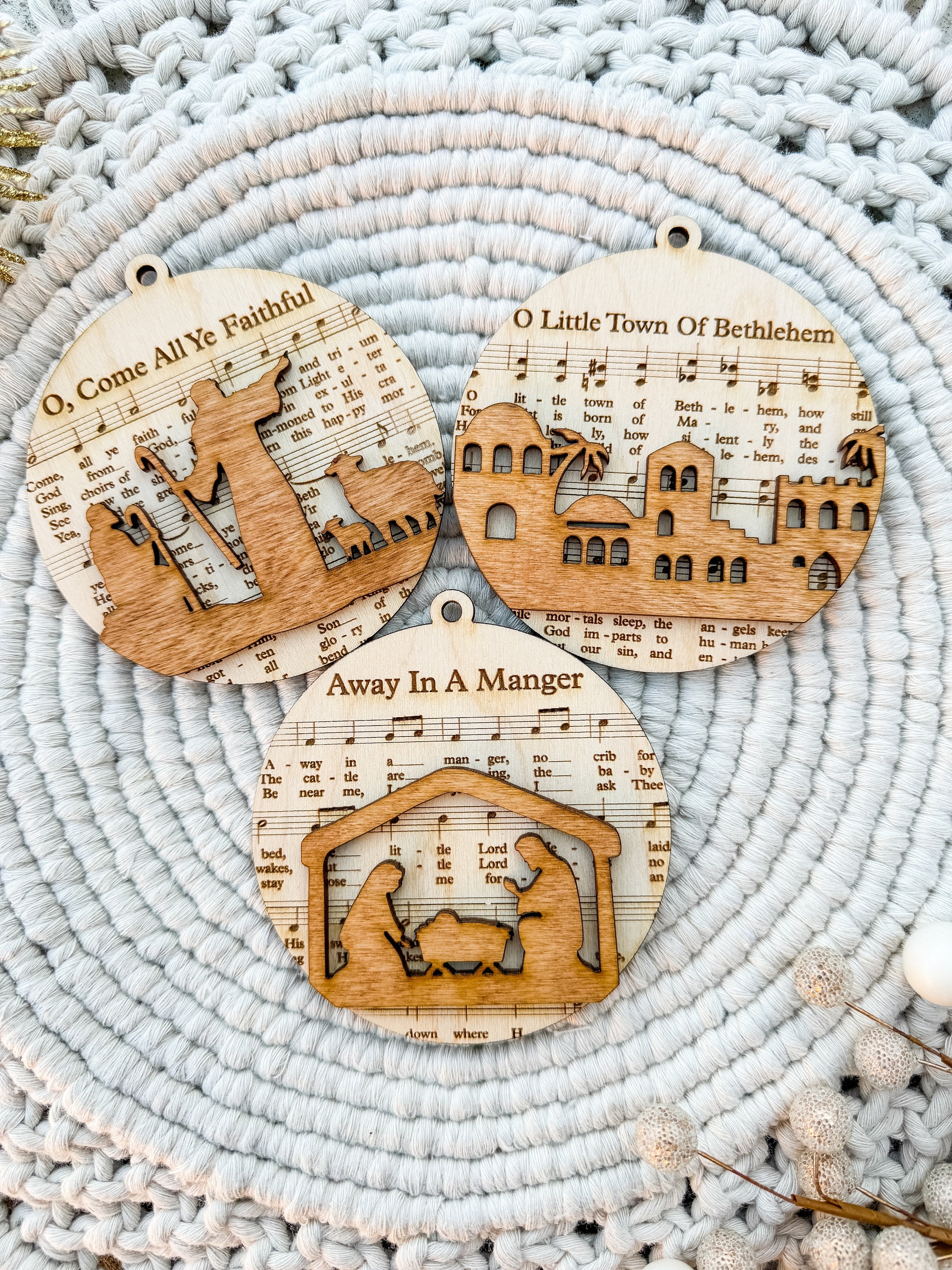Laser Cut Nativity Scene Ornament: Hymn Sheet Music Christmas Decor thumbnail 7