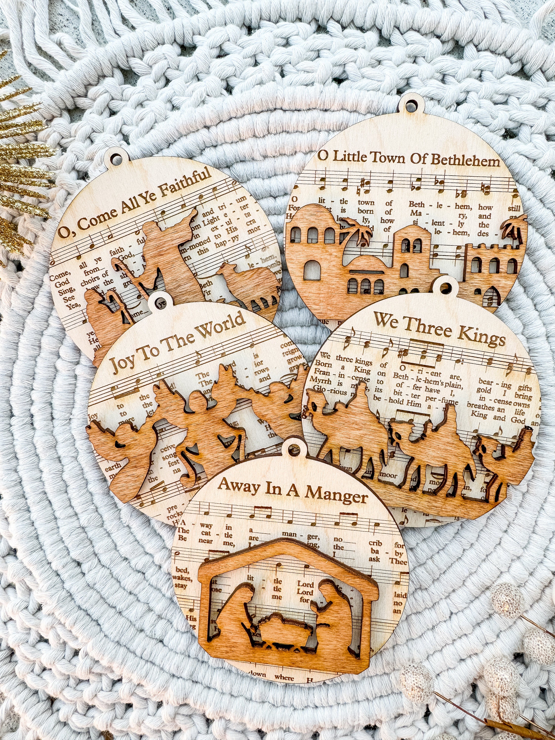 Laser Cut Nativity Scene Ornament: Hymn Sheet Music Christmas Decor thumbnail 4