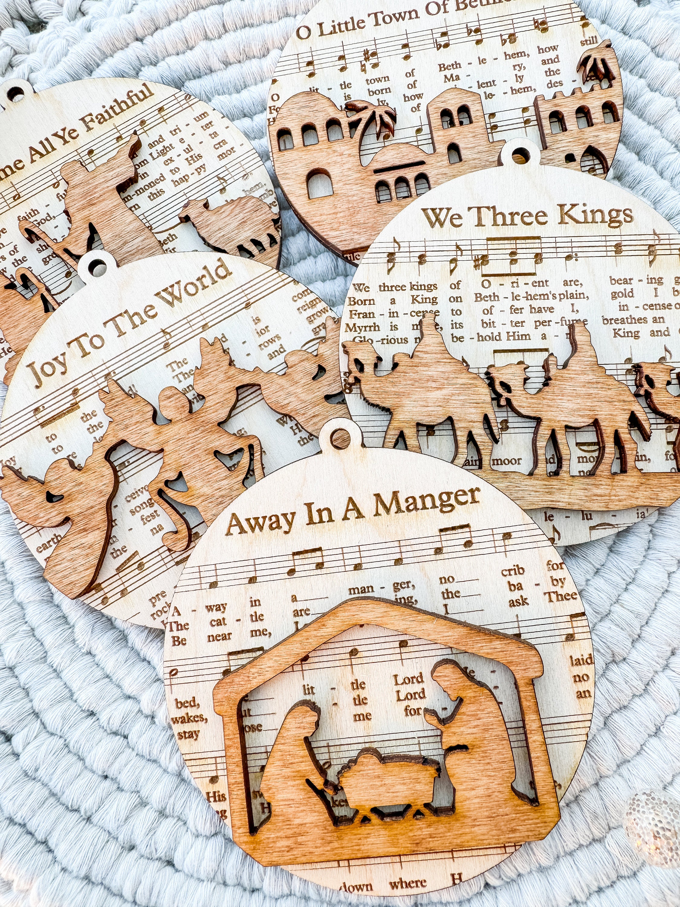 Laser Cut Nativity Scene Ornament: Hymn Sheet Music Christmas Decor thumbnail 2