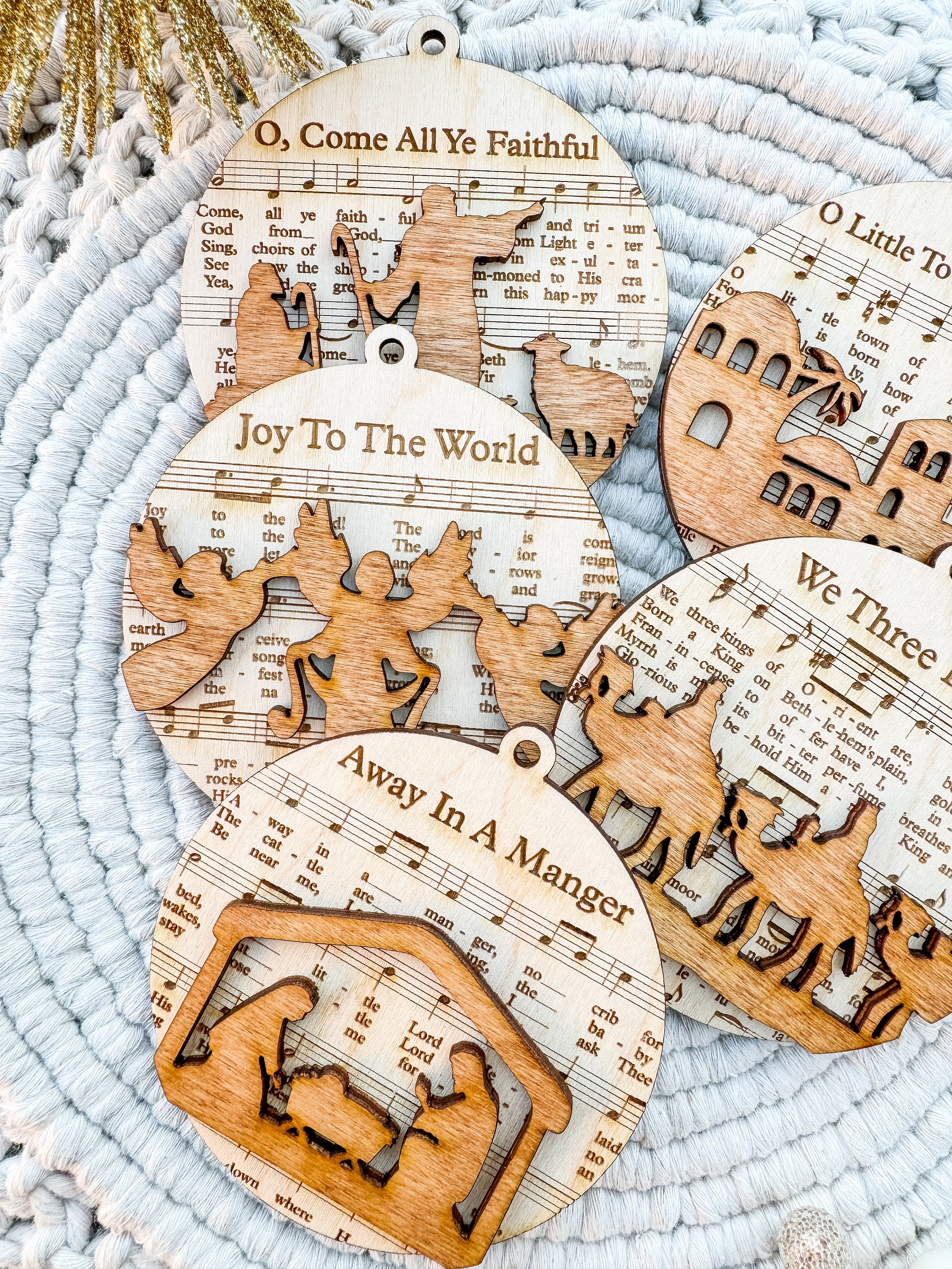 Laser Cut Nativity Scene Ornament: Hymn Sheet Music Christmas Decor thumbnail 3