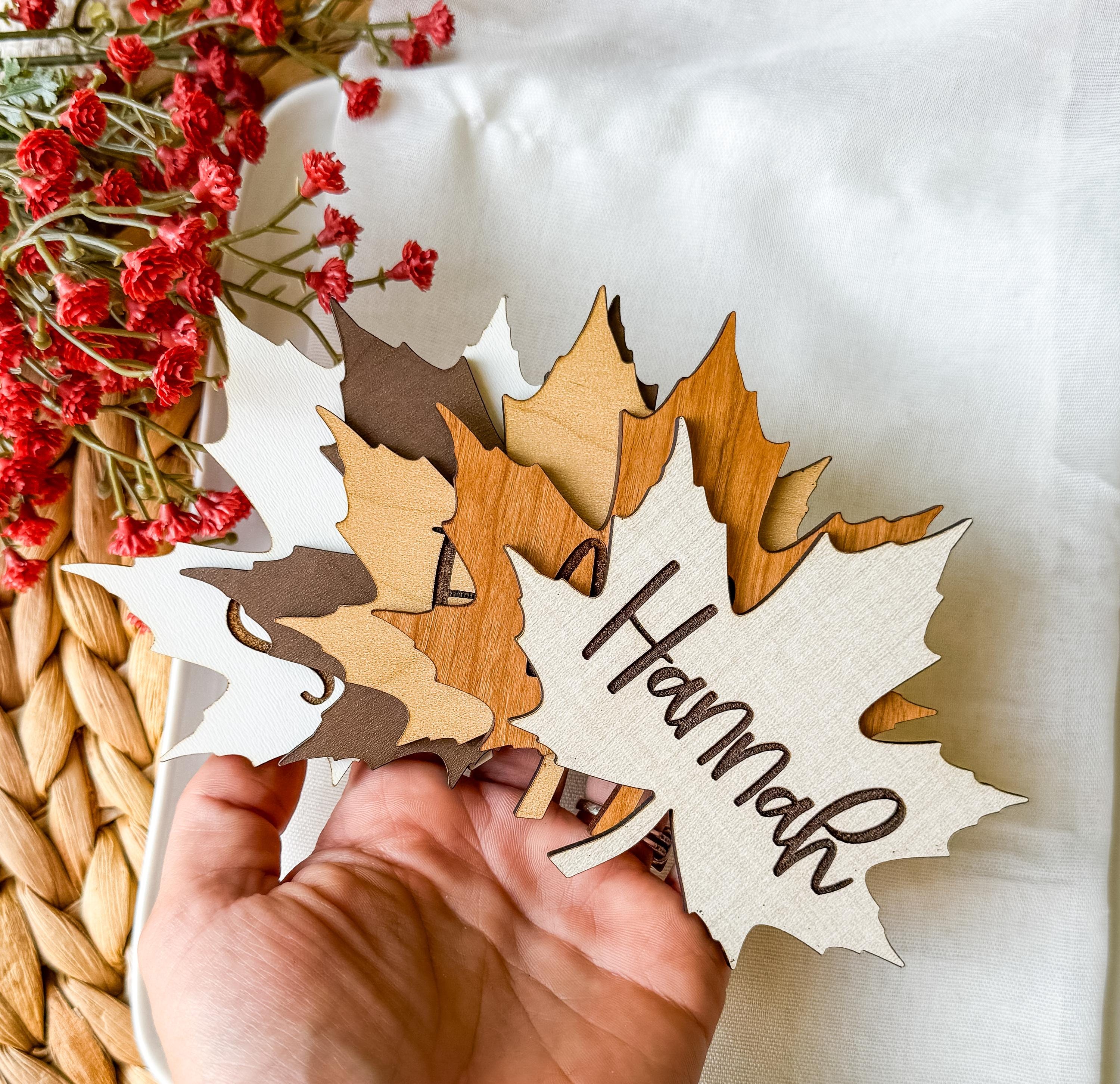 Engraved Maple Leaf Place Card: Fall Thanksgiving Table Decor thumbnail 6